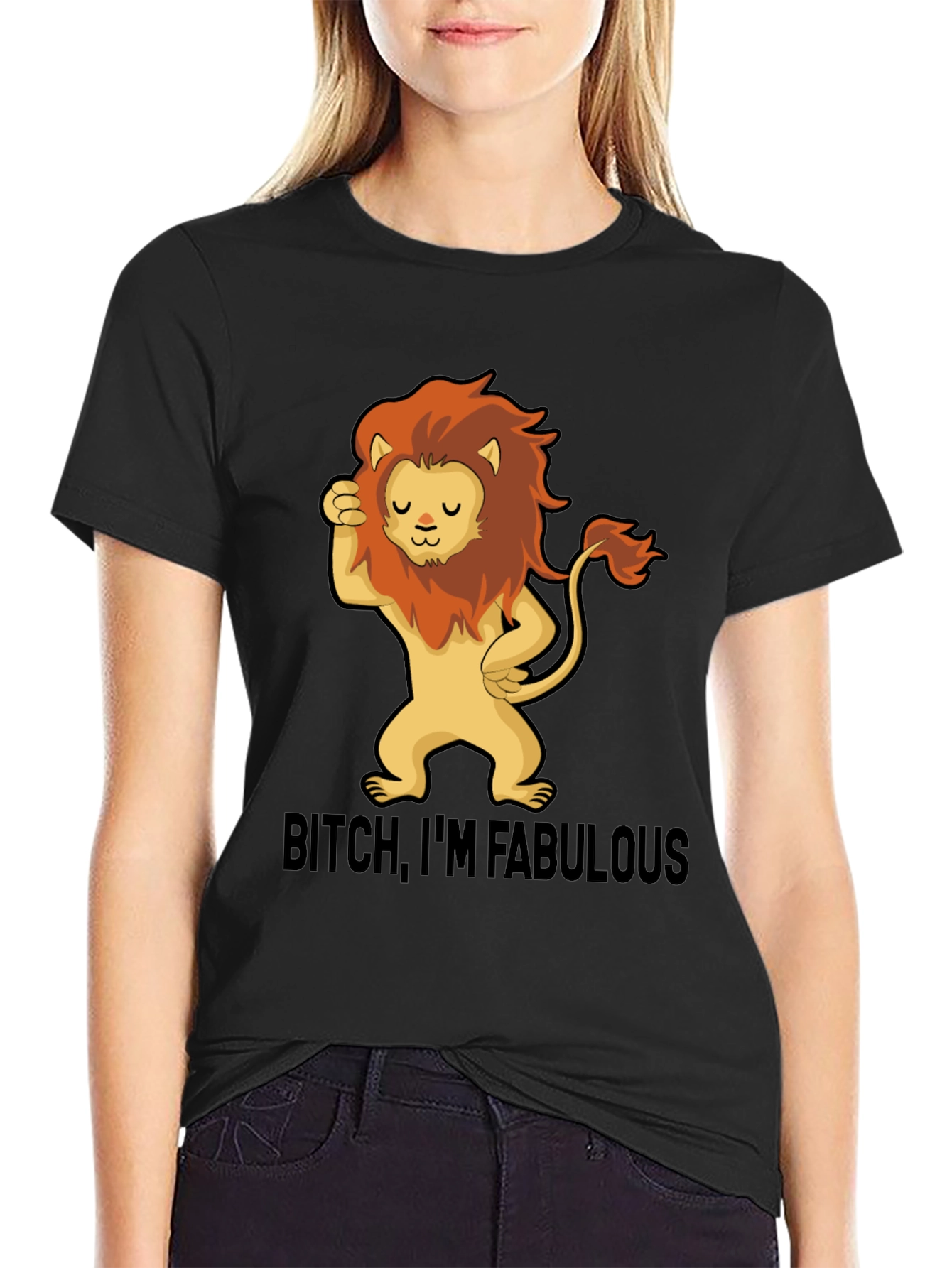 Black Fabulous Lion Graphic Tee - Stylish Black T-Shirt view 2