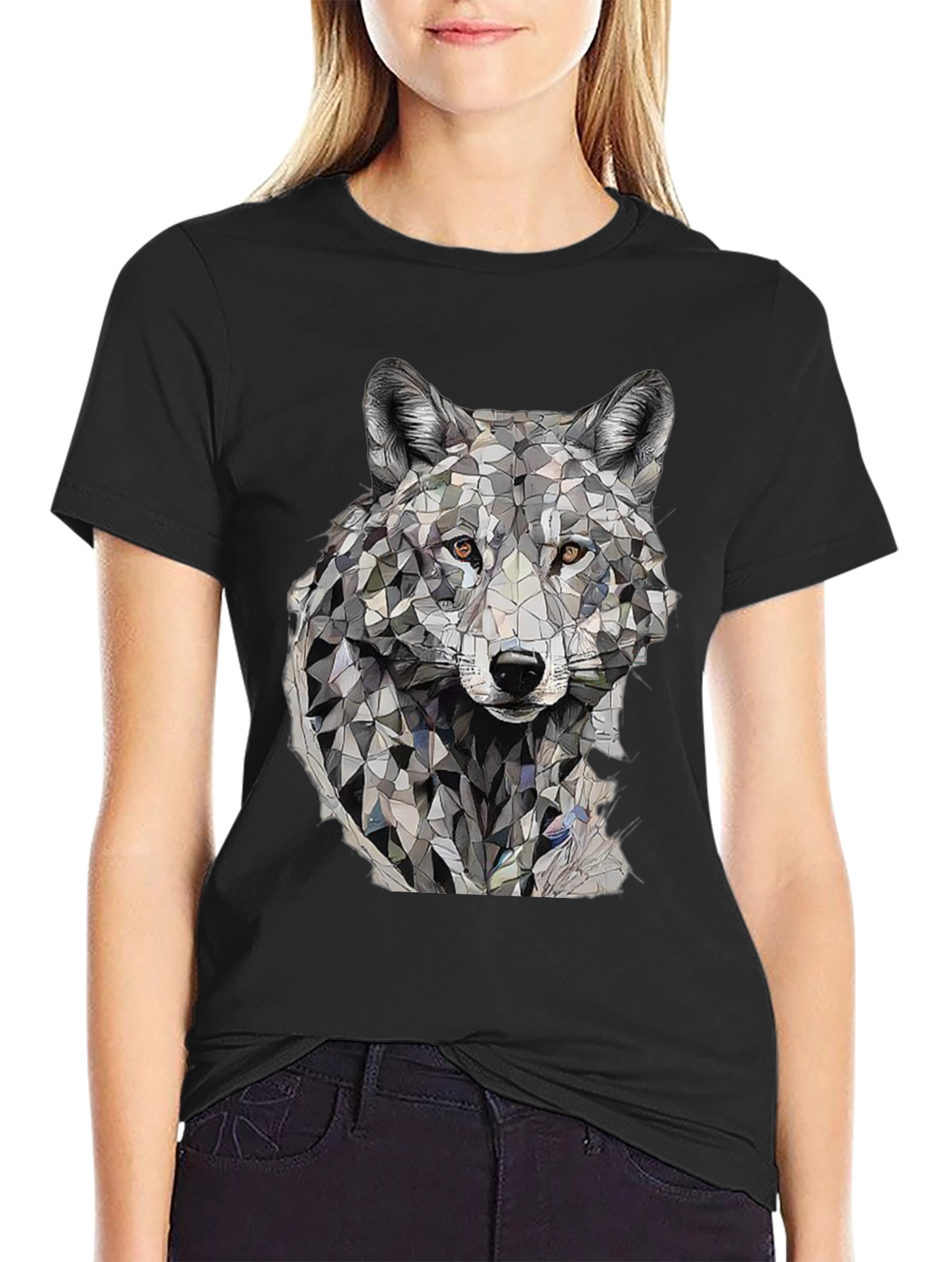 Black Geometric Wolf Graphic T-Shirt view 2