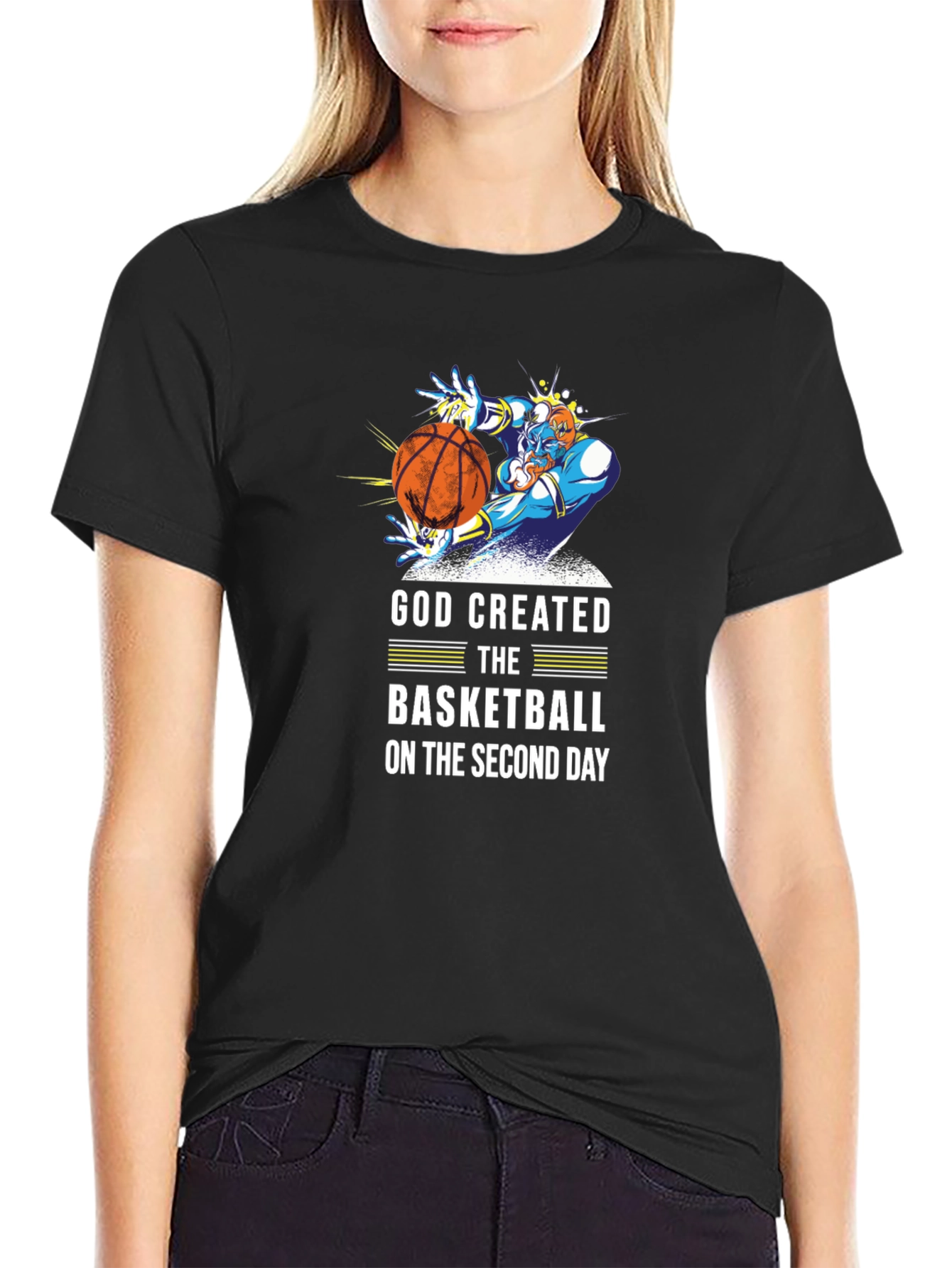 Black God Created Basketball T-Shirt view 2