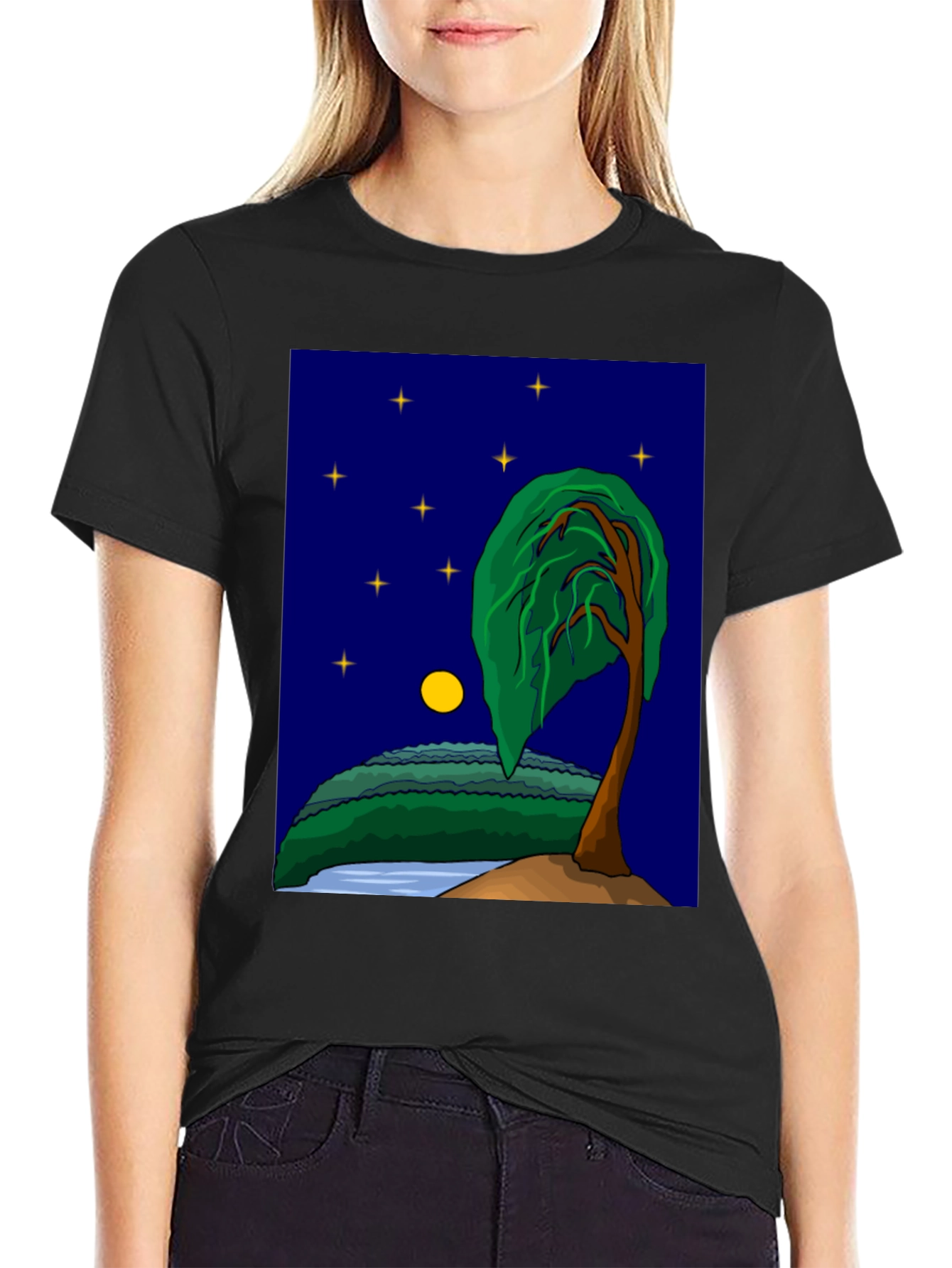 Black Night Landscape Graphic Tee - Stylish Unisex Shirt view 2