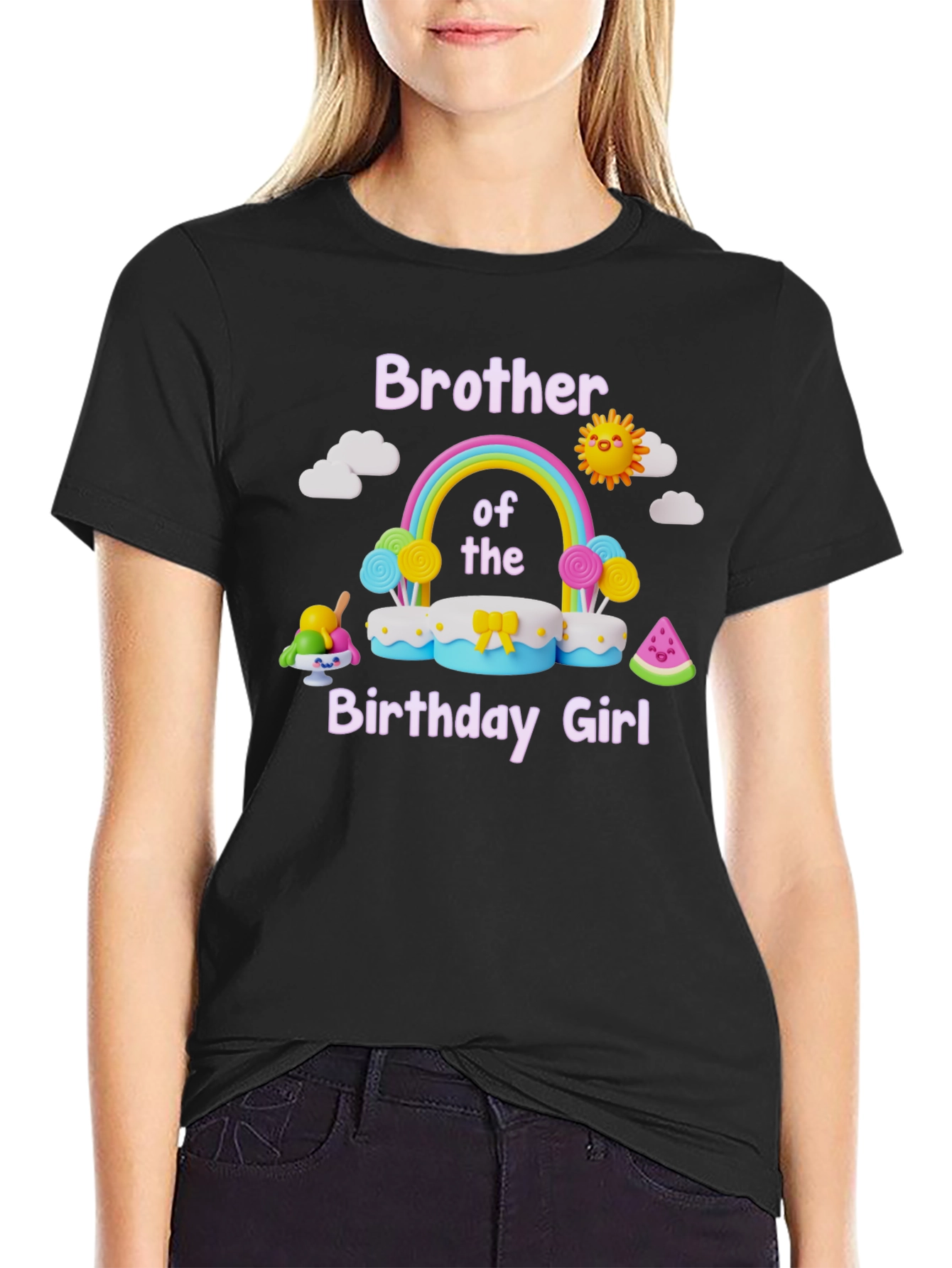 Black Brother of the Birthday Girl T-Shirt view 2