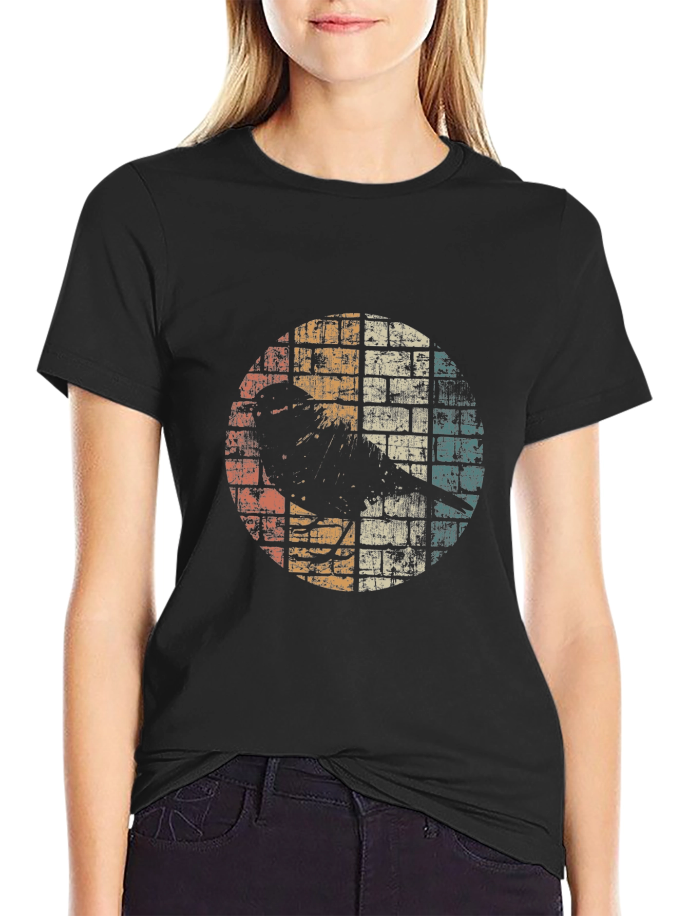 Black Retro Bird Graphic Tee - Distressed Design view 2