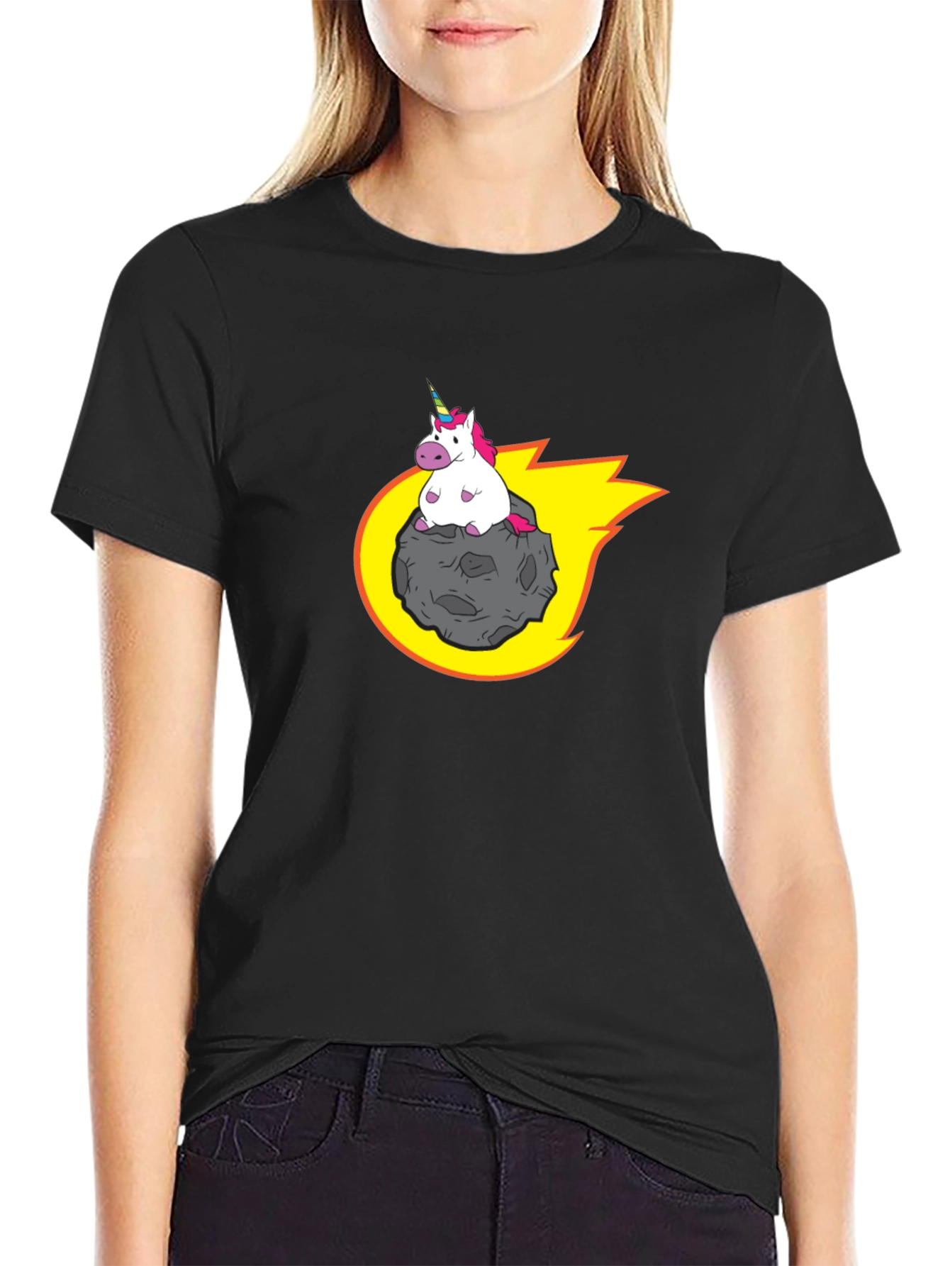 Black Unicorn Riding Meteor T-Shirt view 2