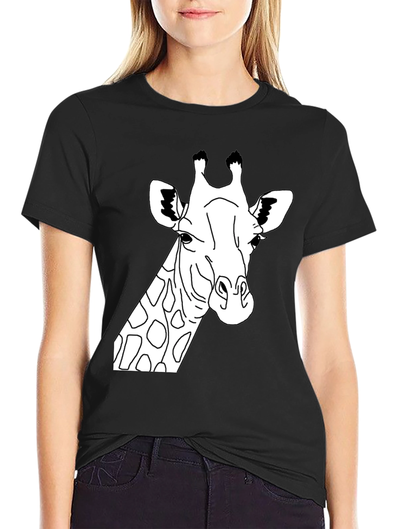 Black Giraffe Graphic Tee - Black Crew Neck T-Shirt view 2