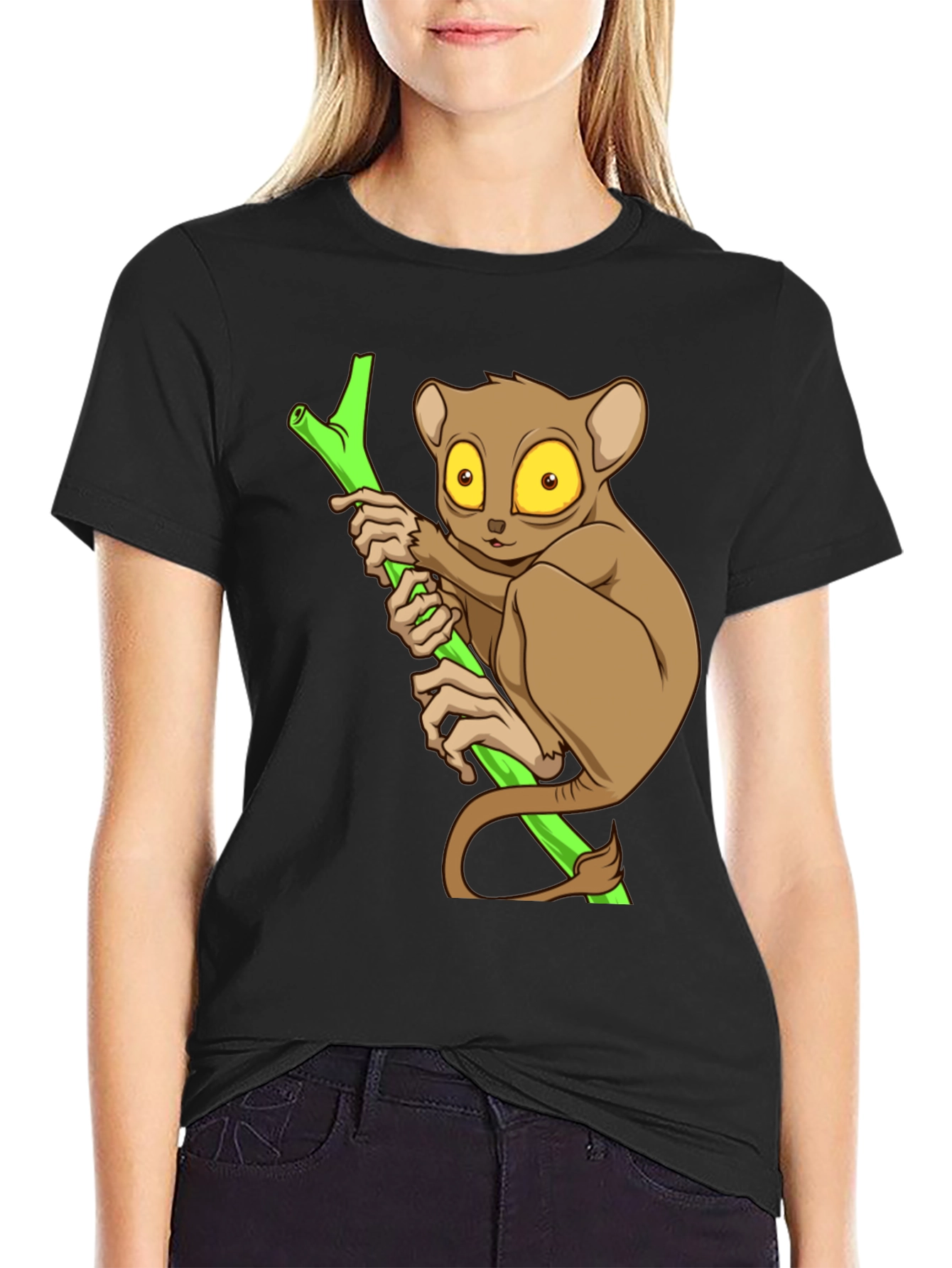Black Cute Tarsier Graphic Tee - Black Cotton view 2