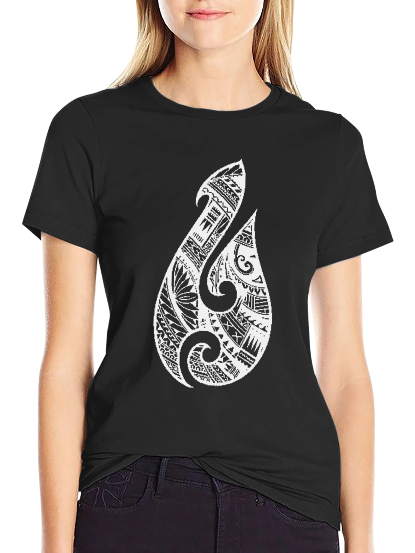 Black Maori Hook T-Shirt - Black Tribal Tee view 2