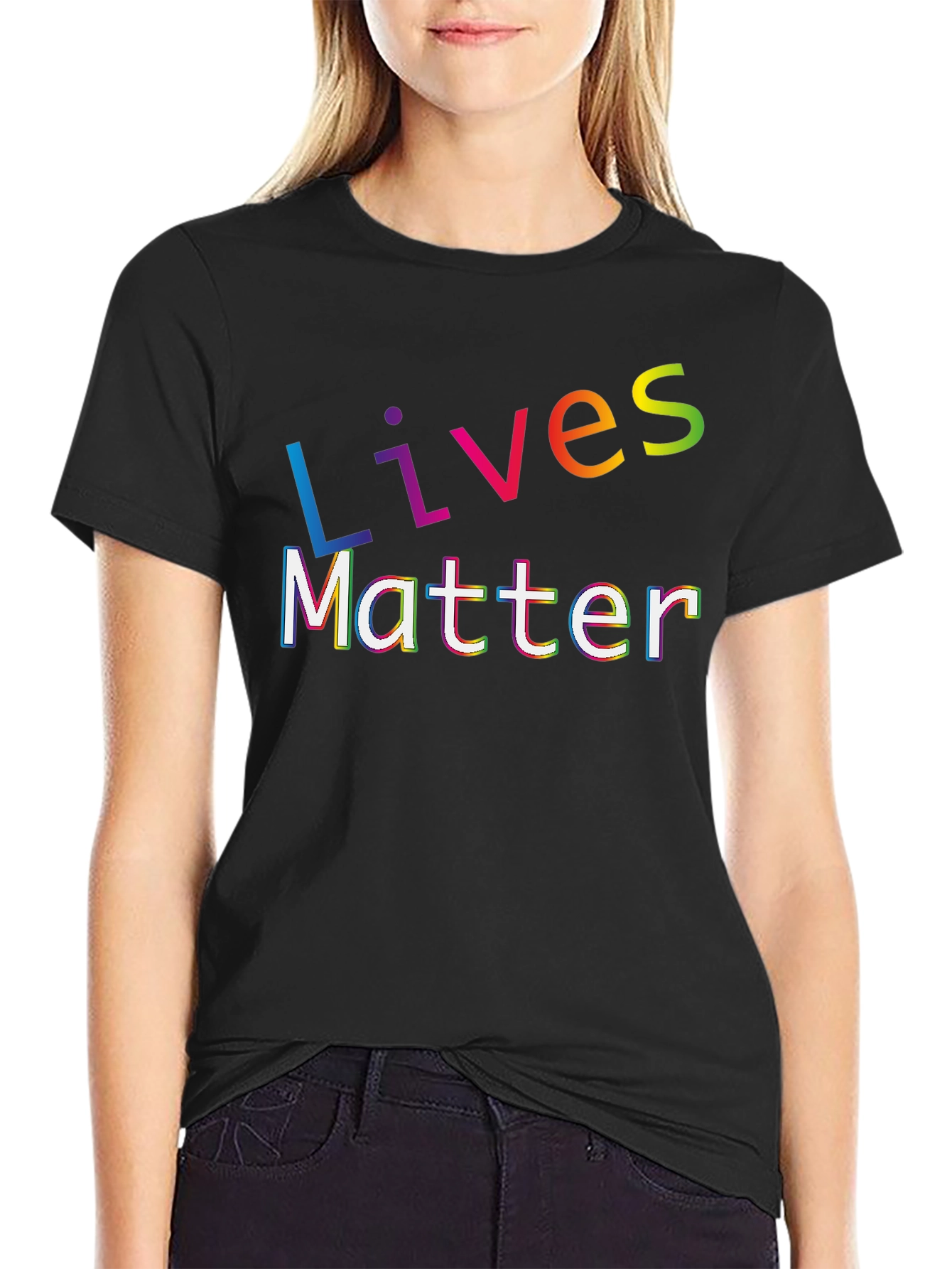 Black Rainbow Lives Matter Graphic T-Shirt view 2