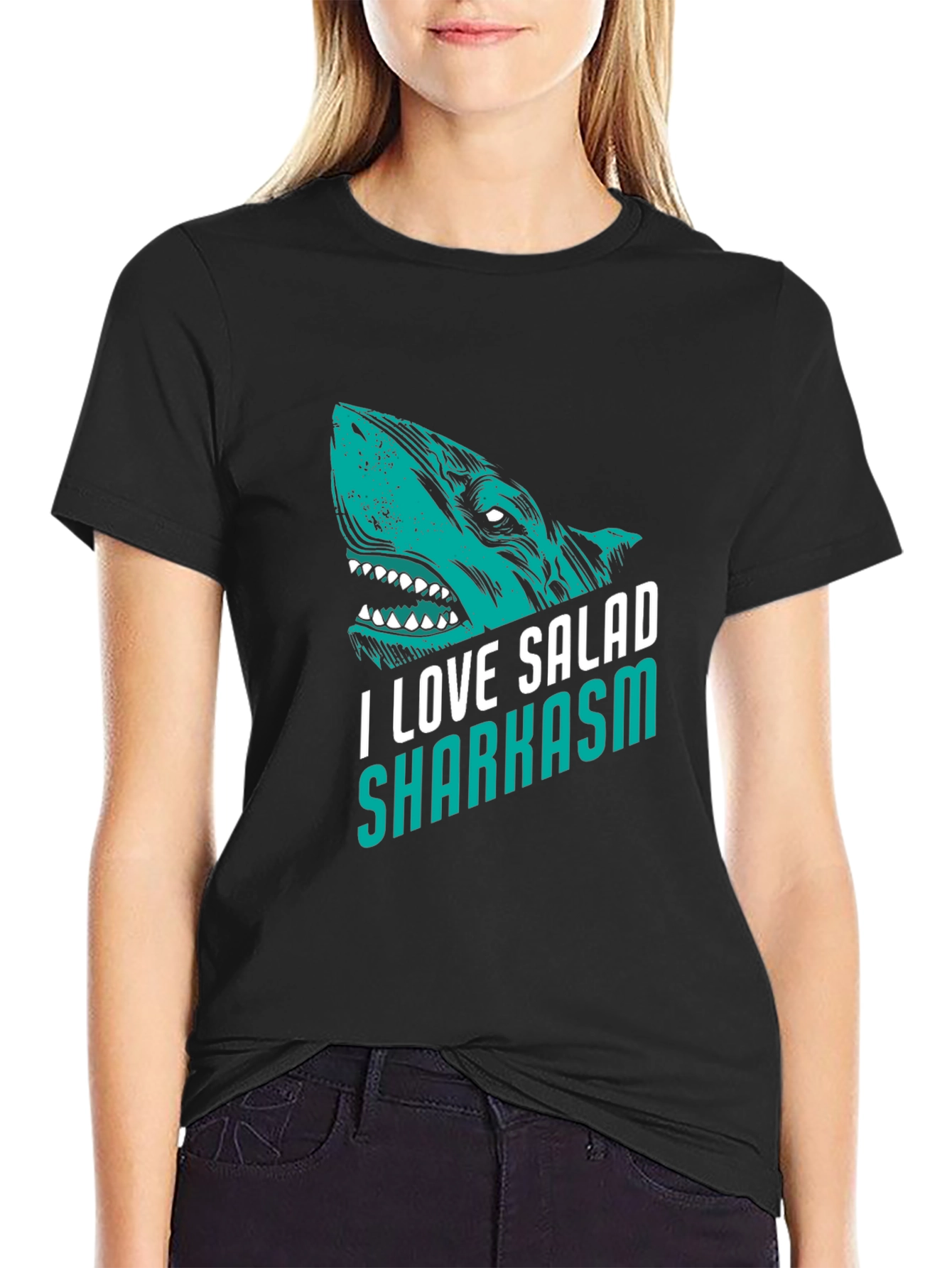 Black I Love Salad Sharkasm Black Graphic Tee view 2