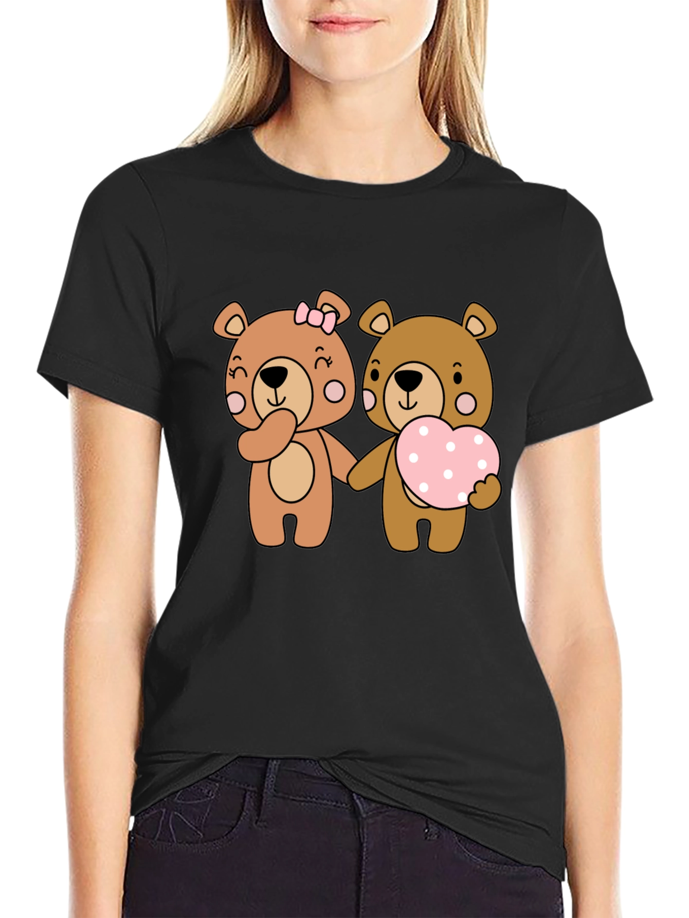 Black Bear Love Couple Black T-Shirt view 2