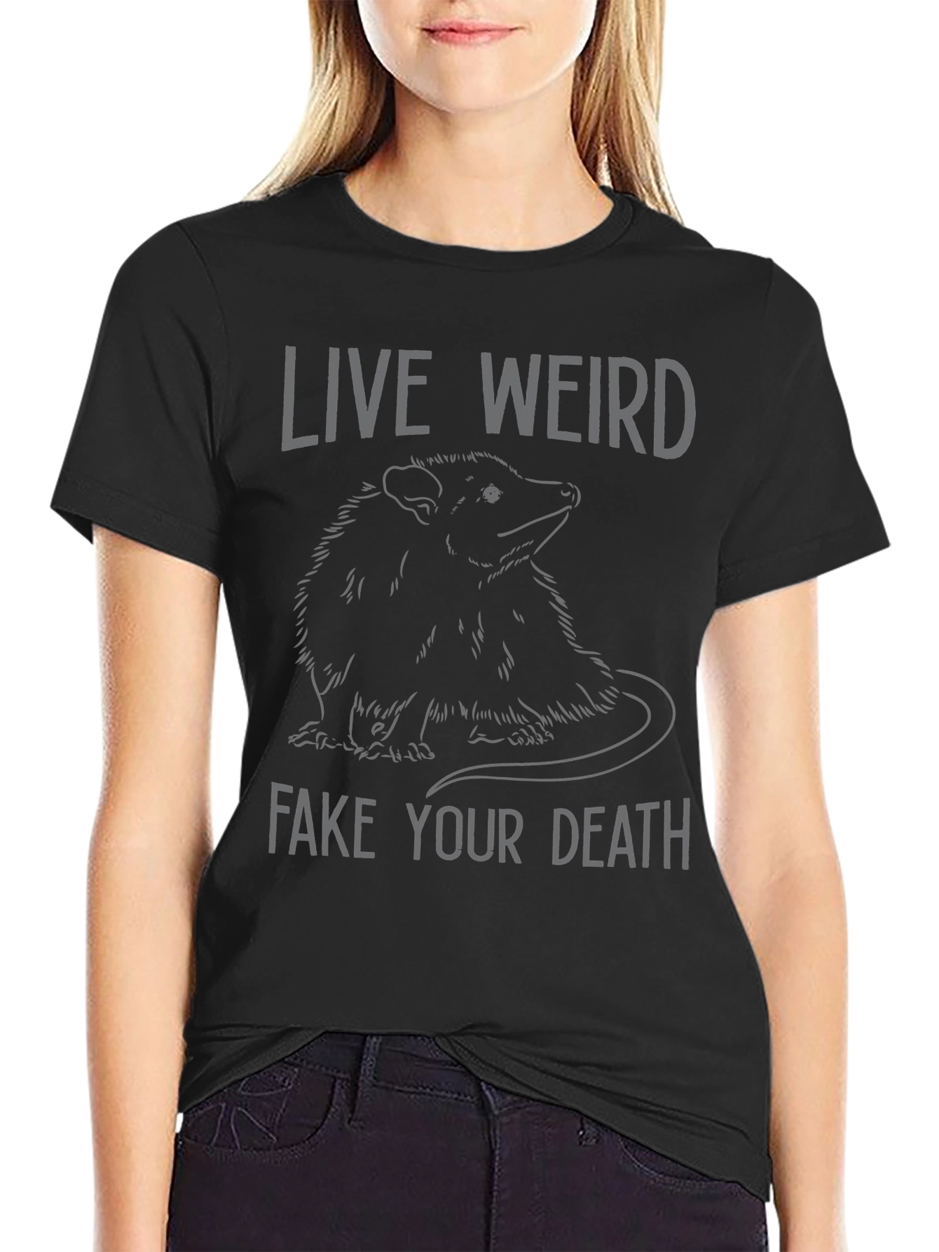 Black Live Weird Fake Your Death Opossum Graphic Tee view 2