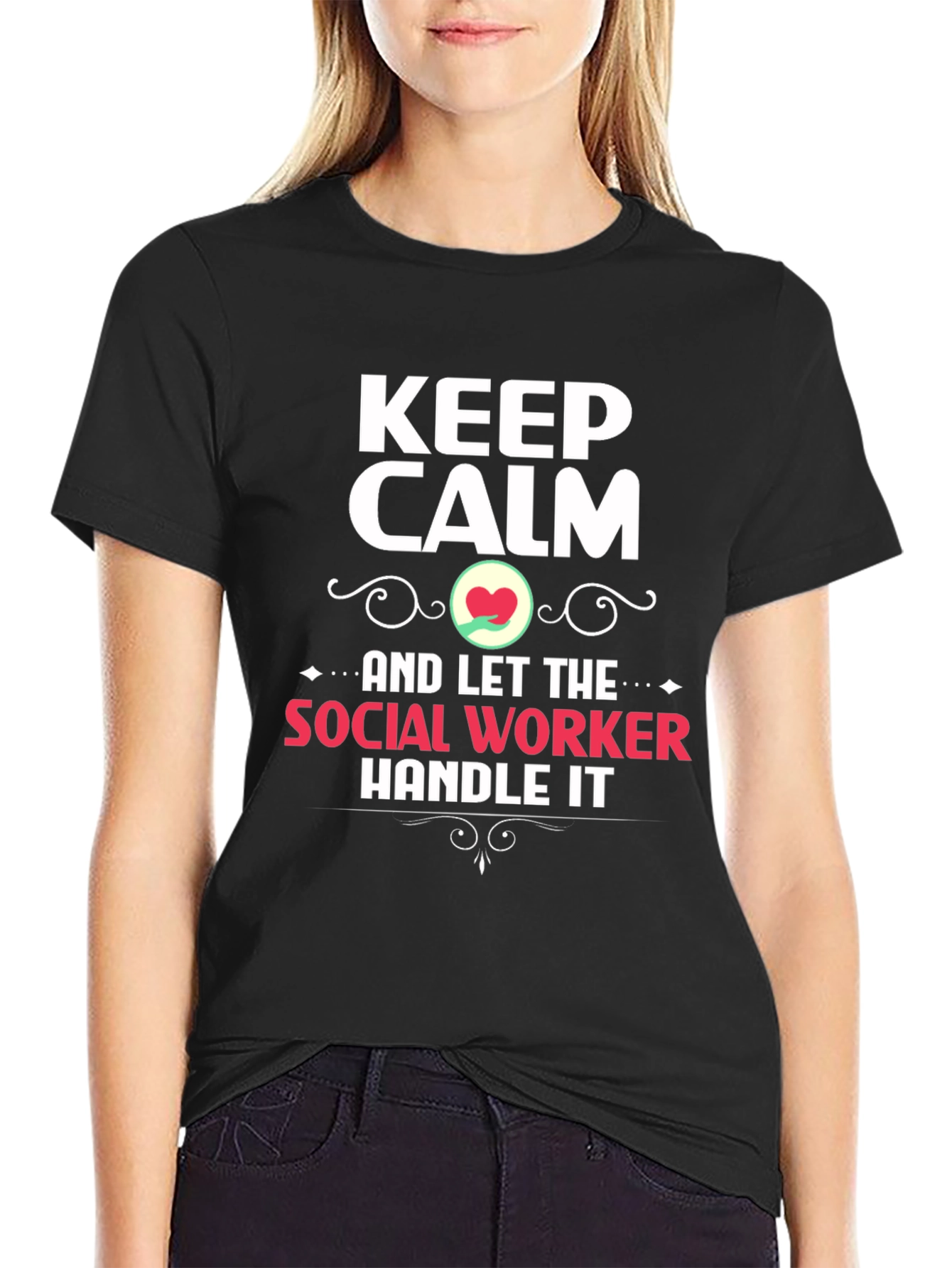 Black Keep Calm Social Worker T-Shirt view 2