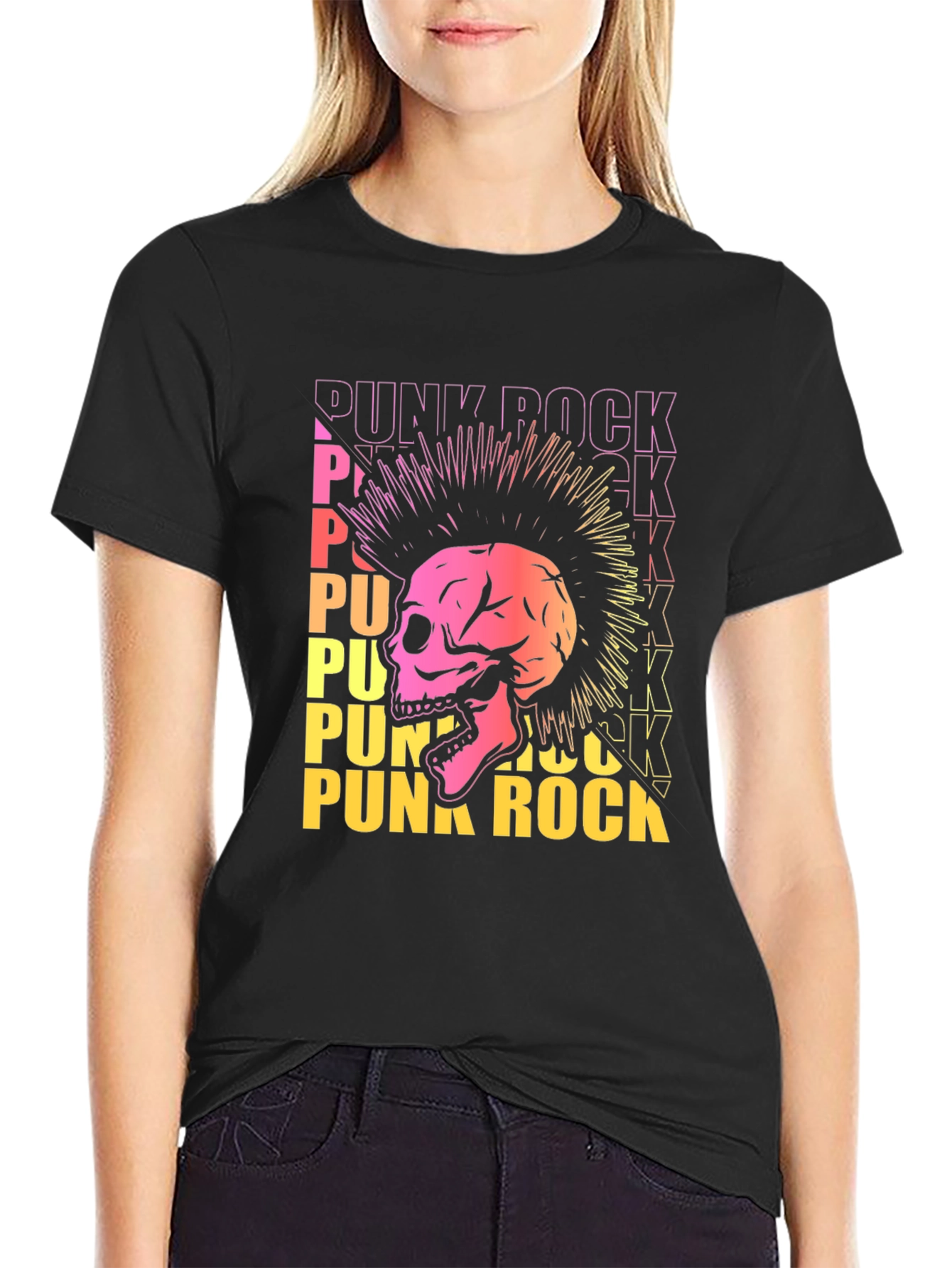 Black Punk Rock Skull Graphic Tee - Edgy Design view 2