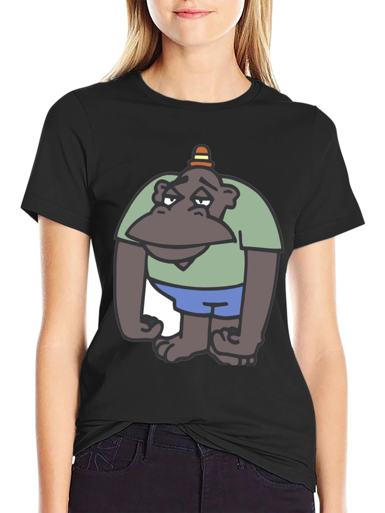 Black Cartoon Ape Graphic Tee - Comfy Cotton T-Shirt view 2