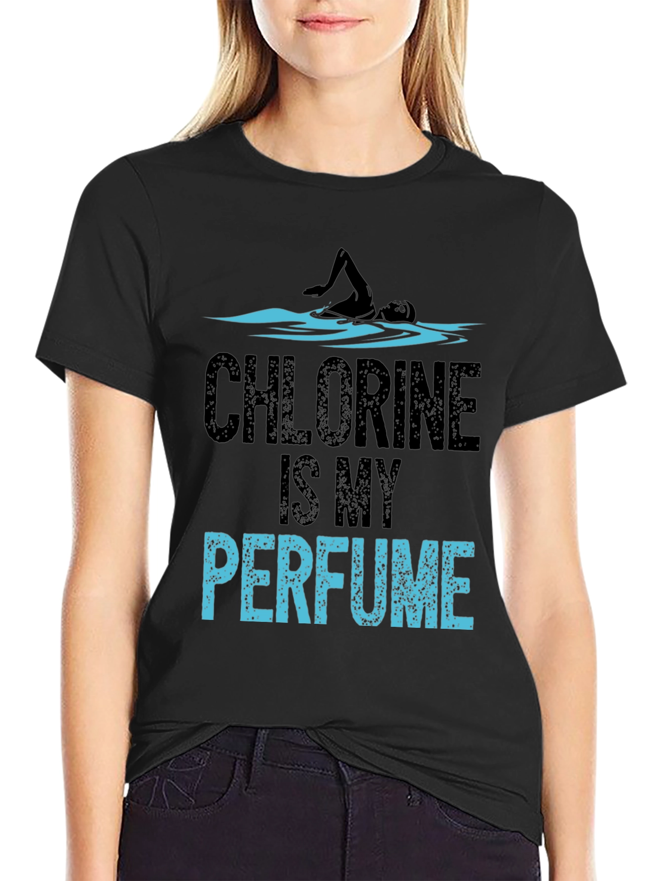 Black Chlorine Is My Perfume Funny Swimmer T-Shirt view 2