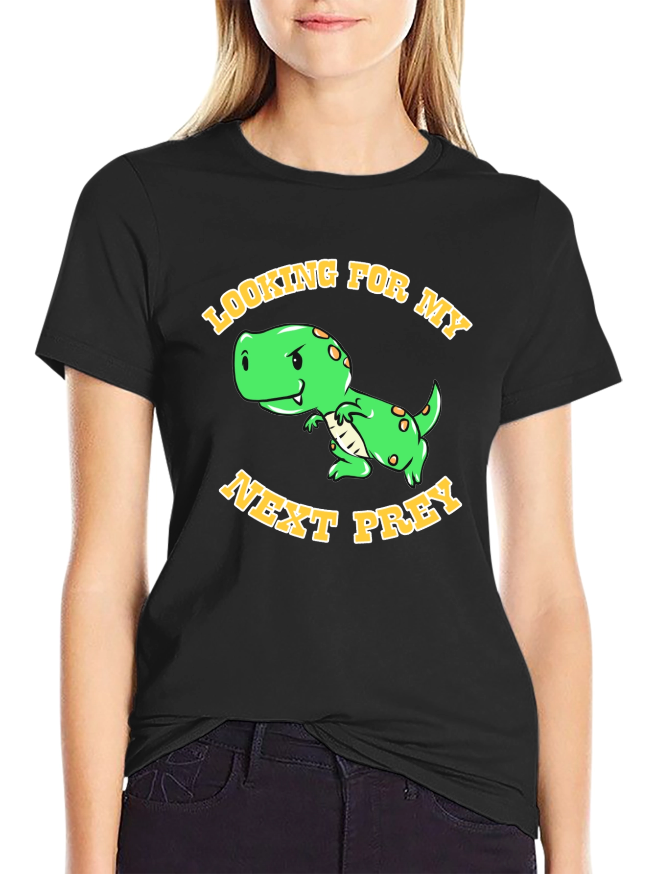 Black Dinosaur "Looking for My Next Prey" Graphic T-Shirt view 2