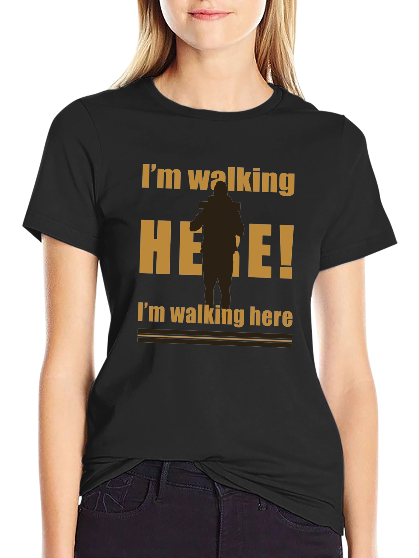 Black I'm Walking Here Funny Graphic T-Shirt view 2