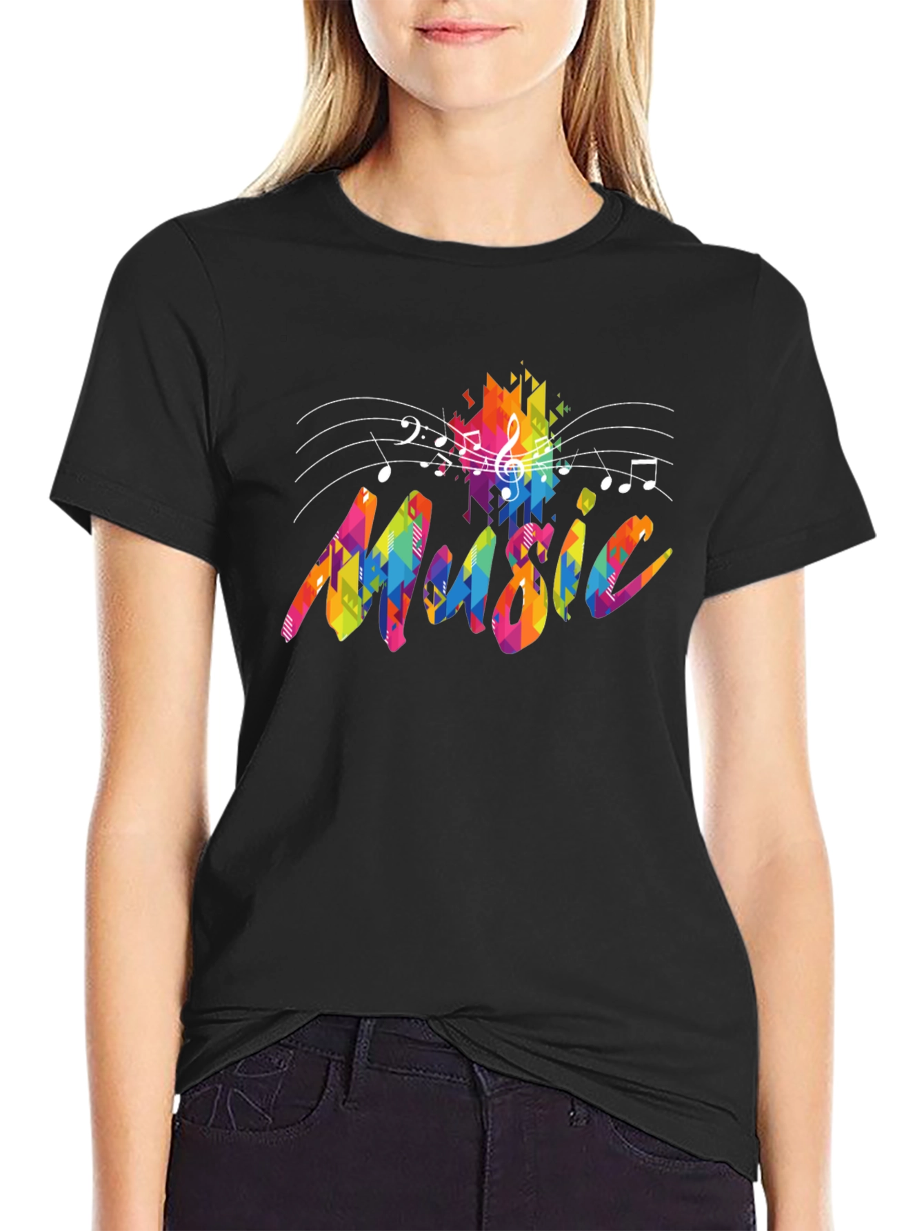 Black Colorful Music Notes Graphic Black T-Shirt view 2