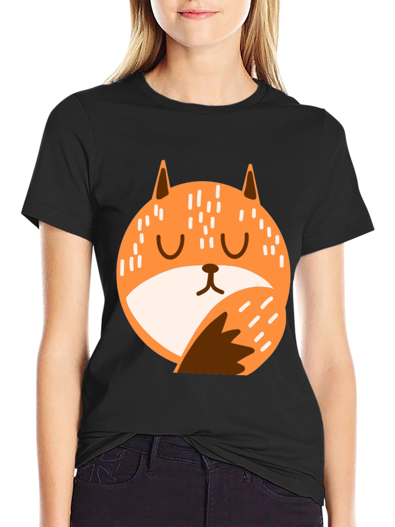 Black Cute Fox Graphic T-Shirt - Relaxed Fit view 2