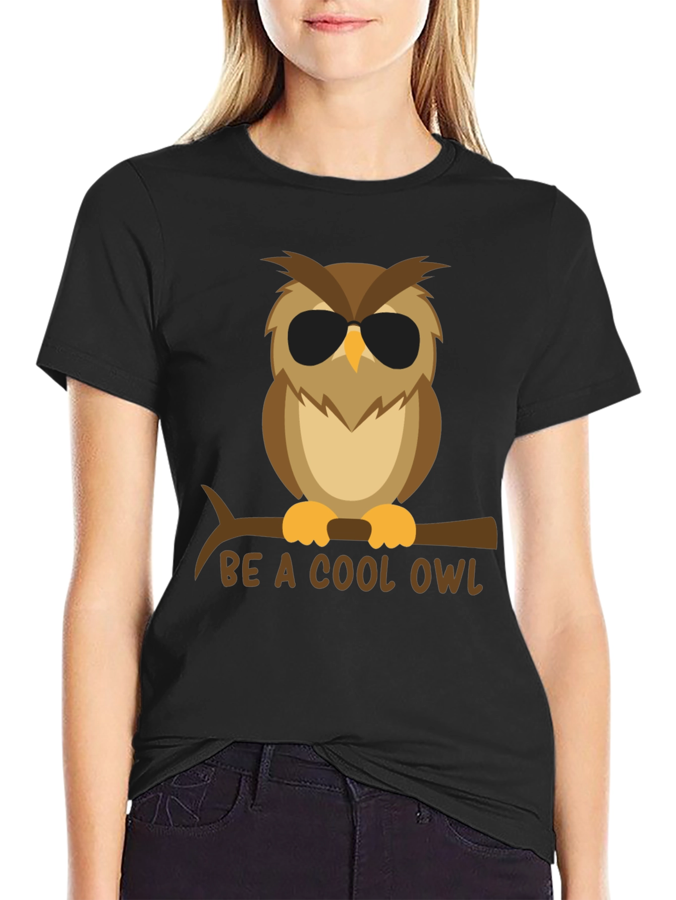 Black Cool Owl Graphic Tee - Black T-Shirt view 2