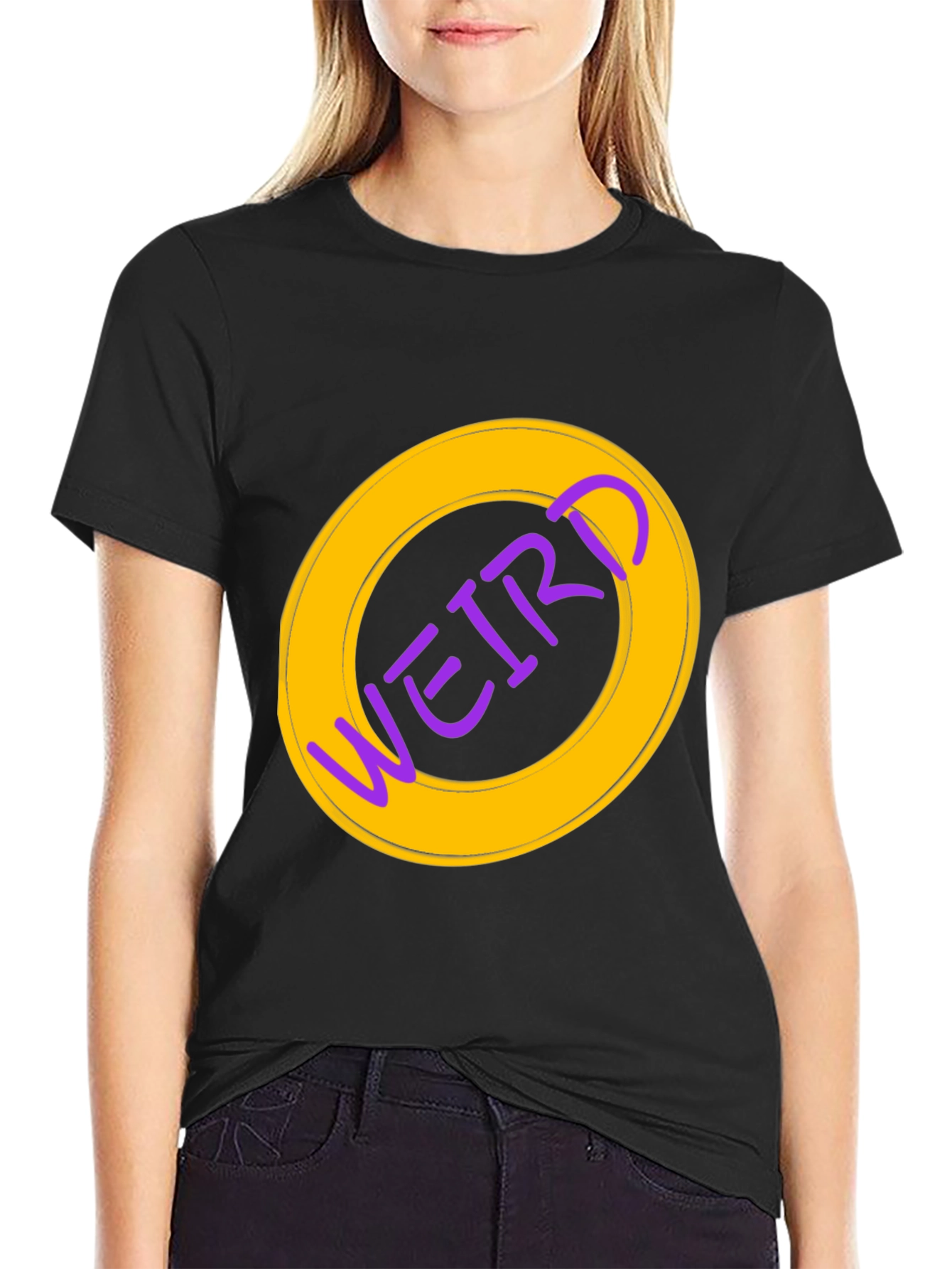 Black Weird Graphic Tee - Black Cotton Casual Shirt view 2