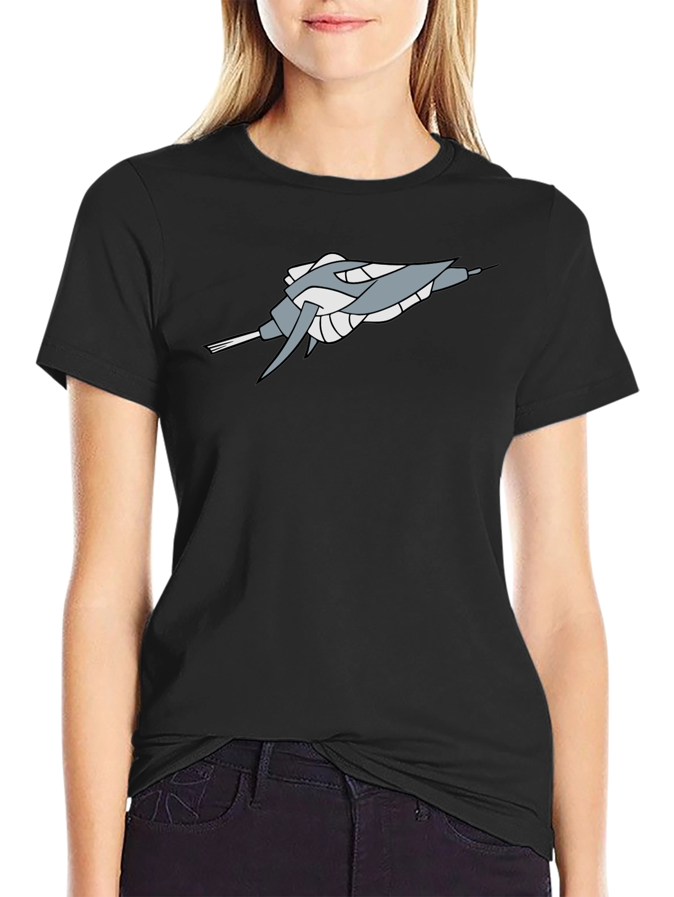 Black Sci-Fi Spaceship Graphic Black Tee - Stylish Geek Chic view 2