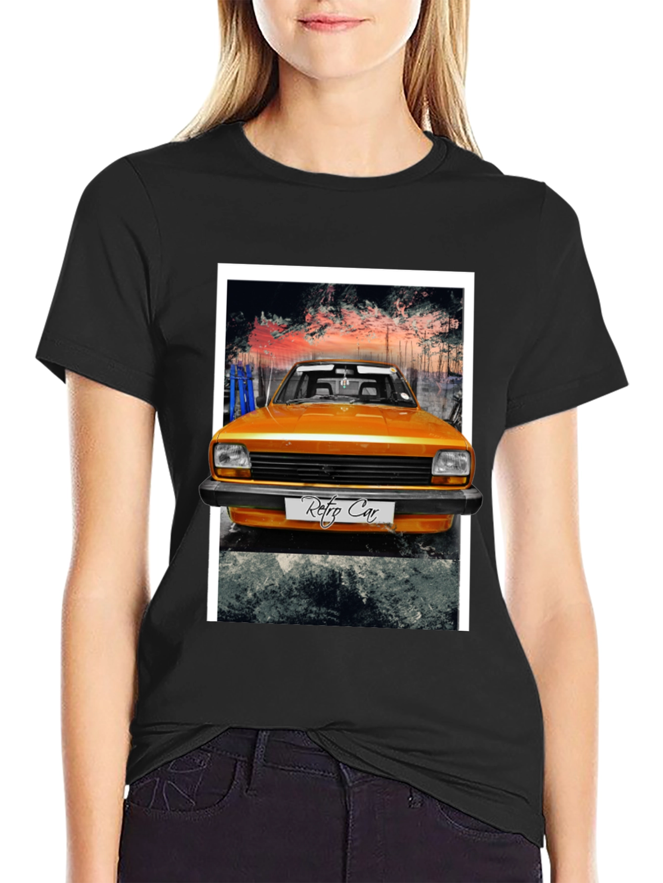 Black Retro Car Graphic T-Shirt - Cool Vintage Style view 2