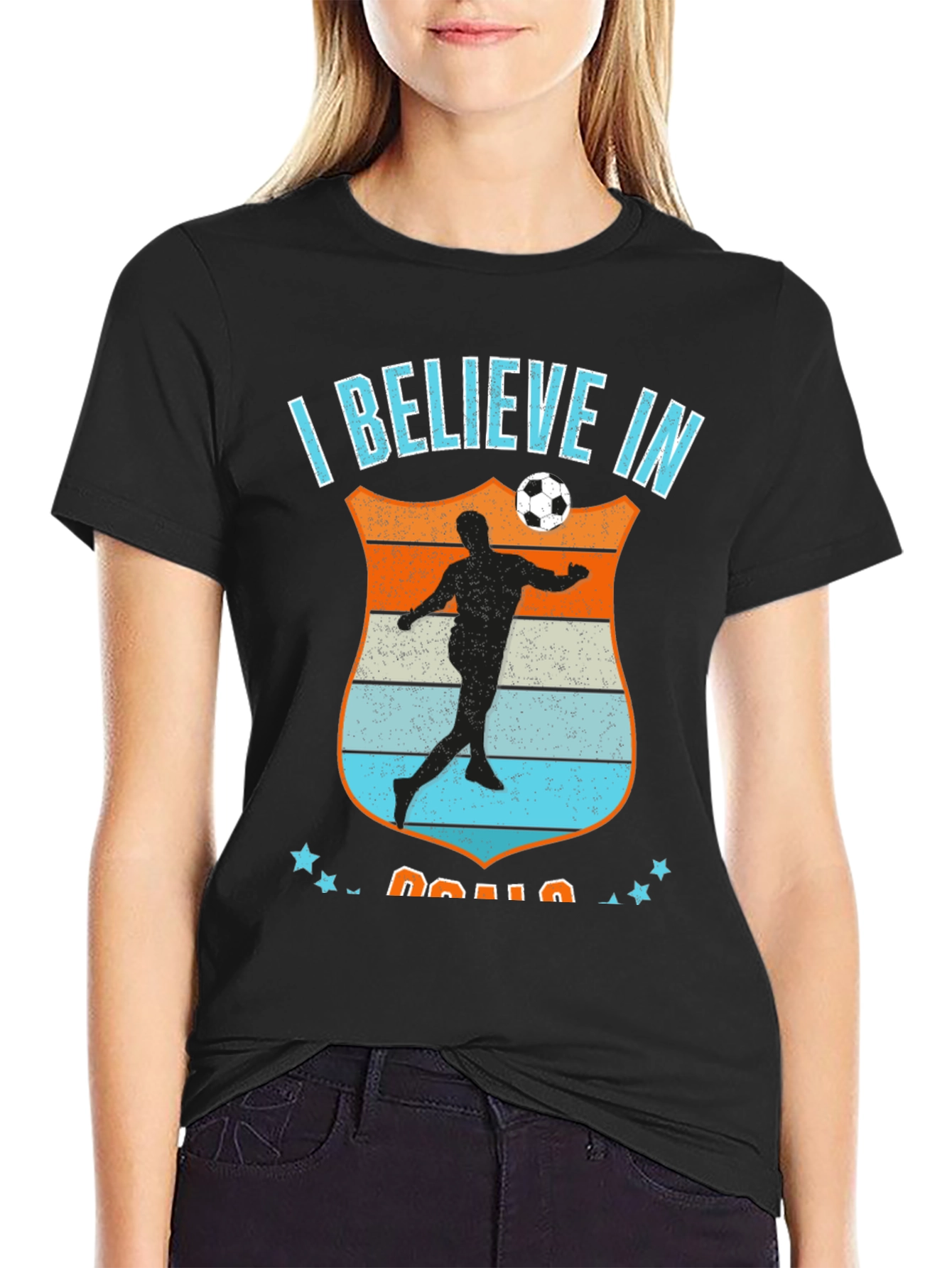 Black I Believe in Goals Black Soccer Graphic Tee view 2