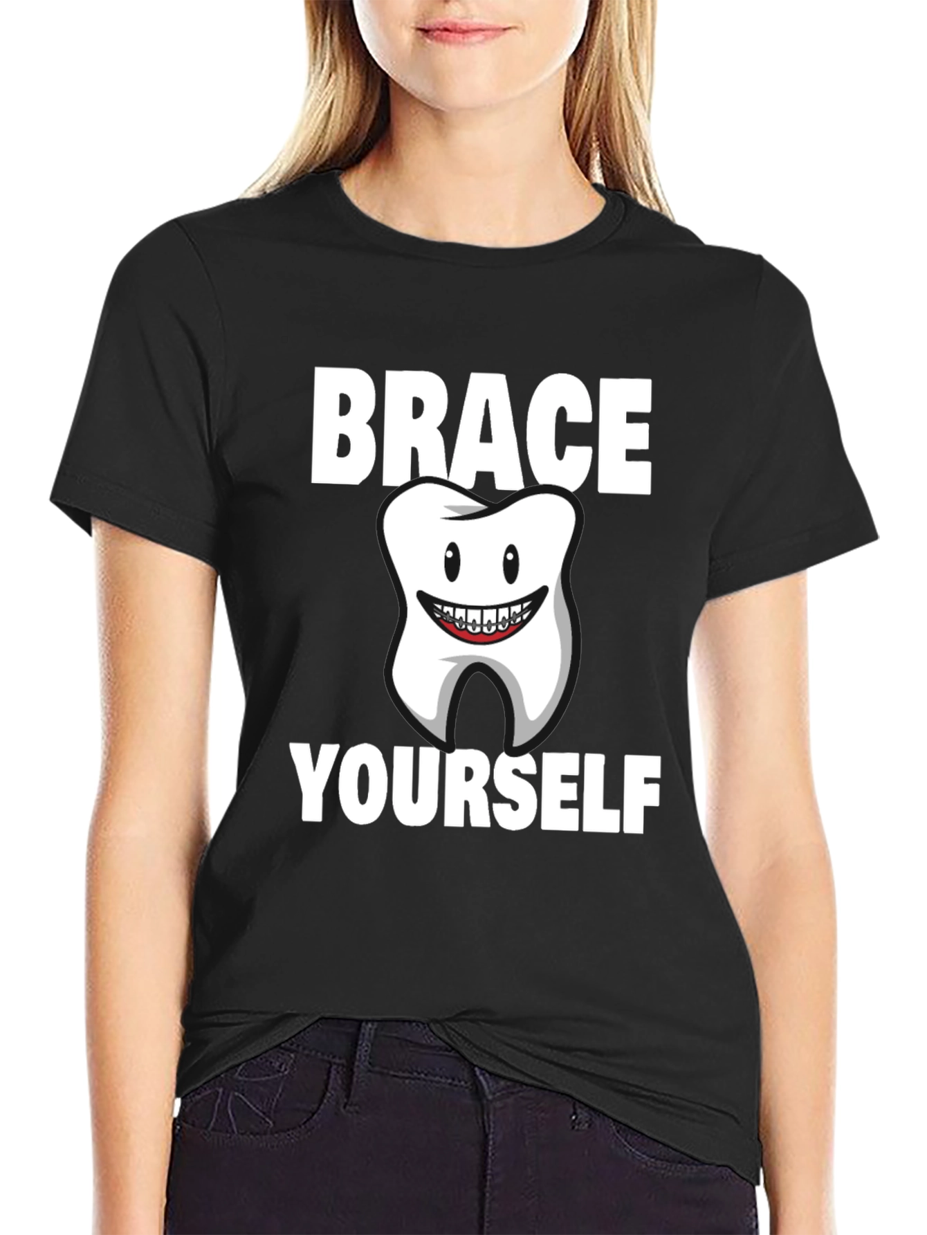 Black Brace Yourself Dental T-Shirt view 2