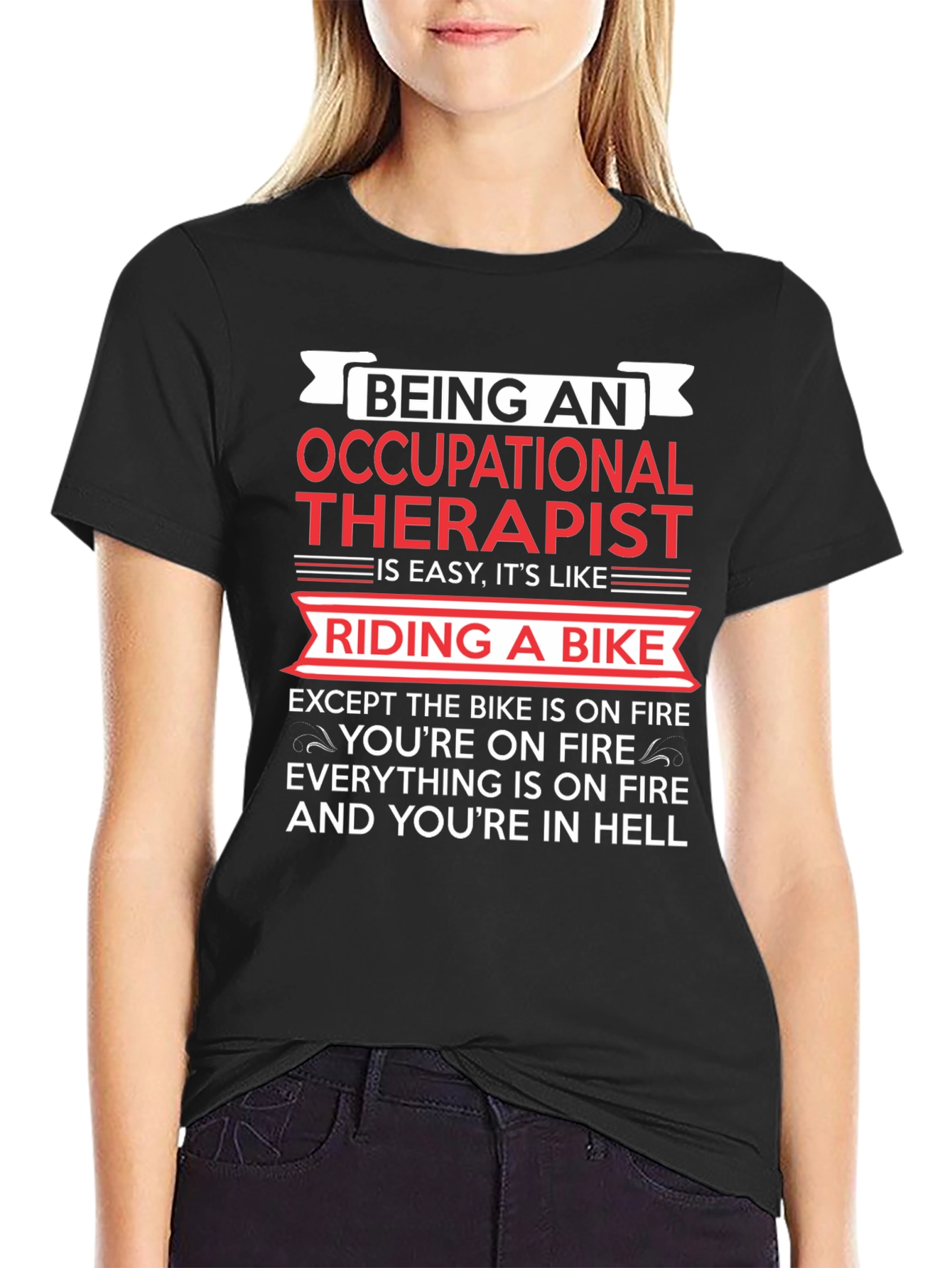 Black Occupational Therapist T-Shirt: Riding a Bike in Hell view 2
