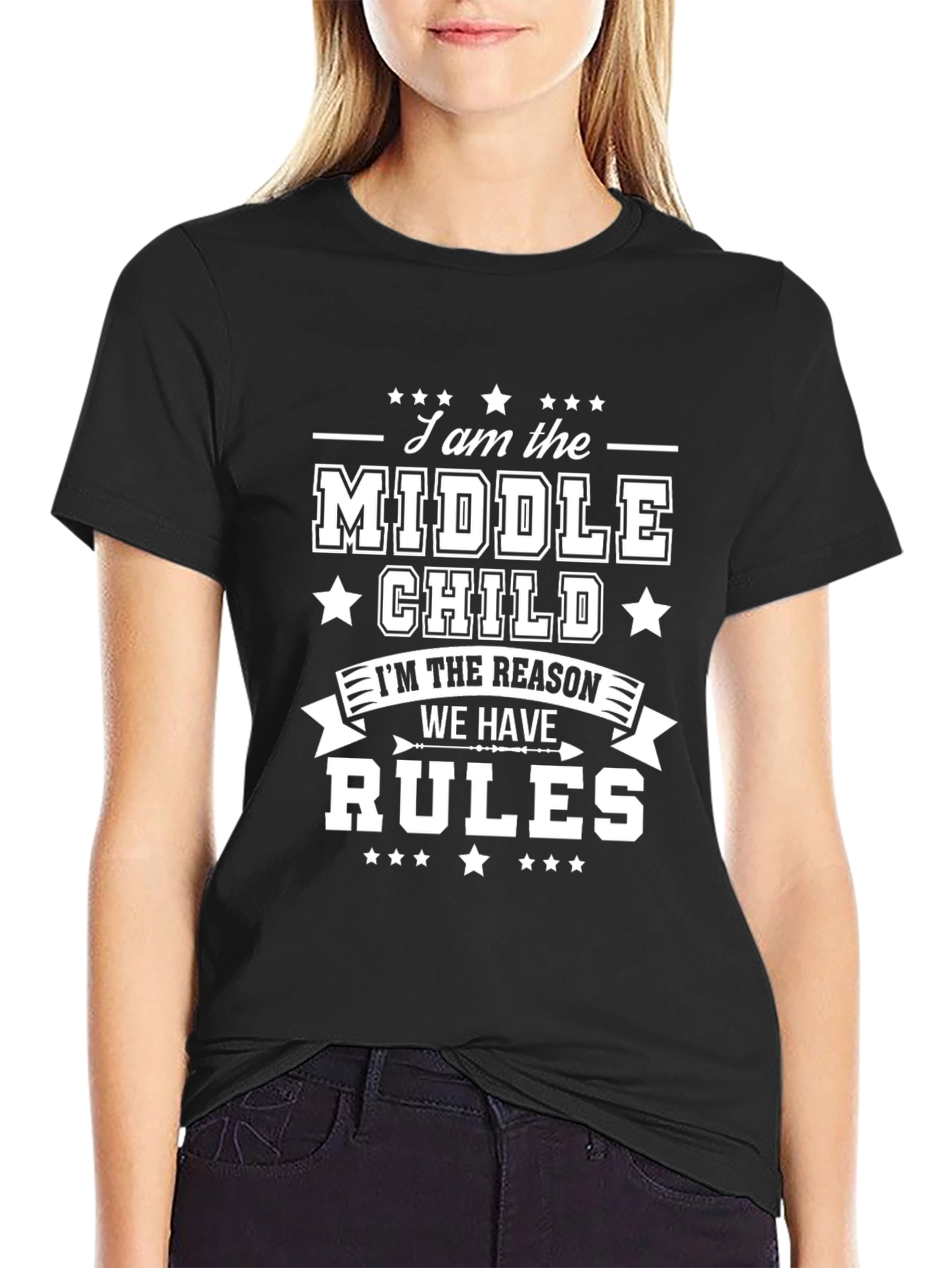 Black Middle Child T-Shirt - Reason for the Rules - Novelty Tee view 2