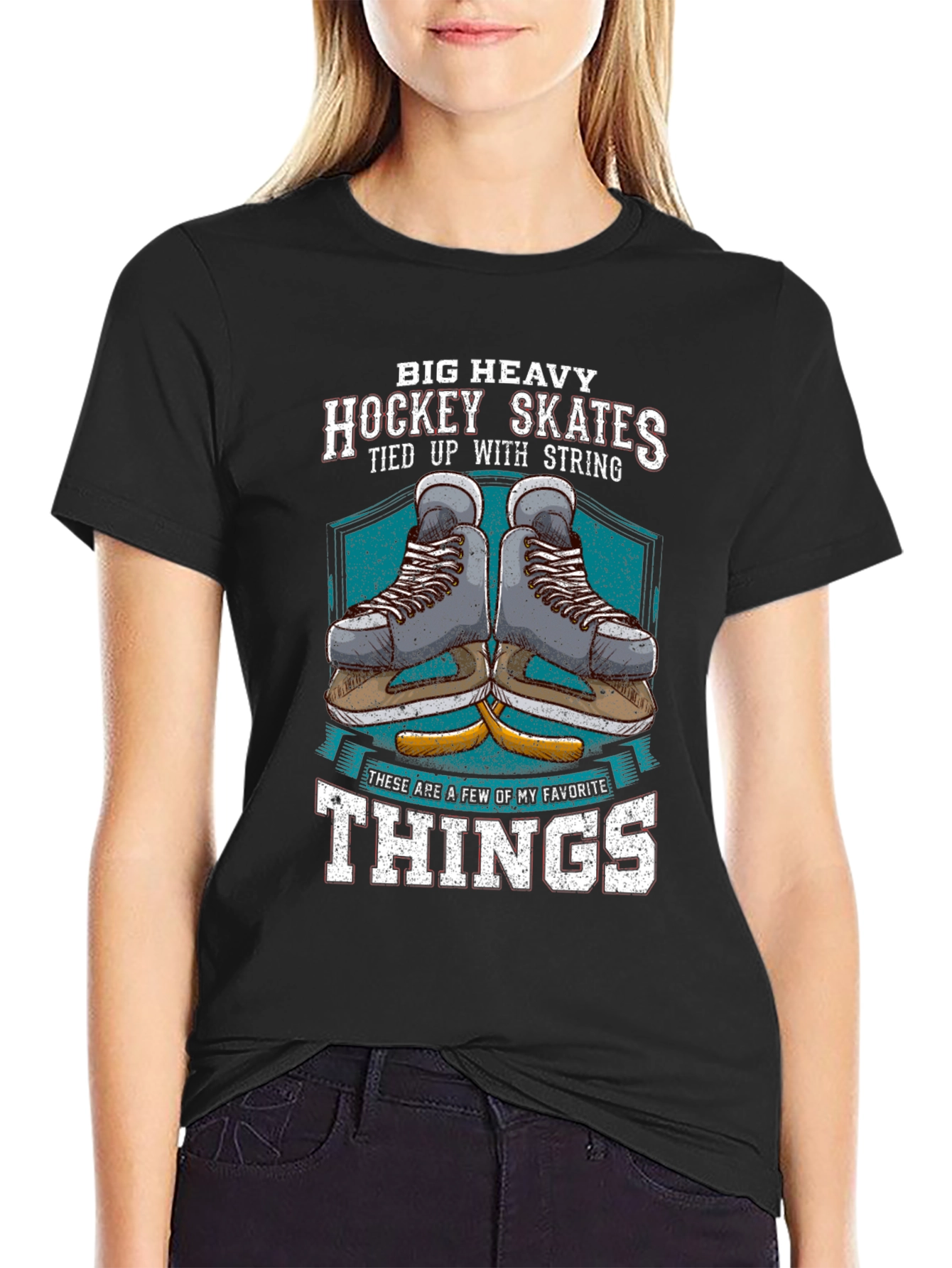 Black Big Heavy Hockey Skates T-Shirt view 2