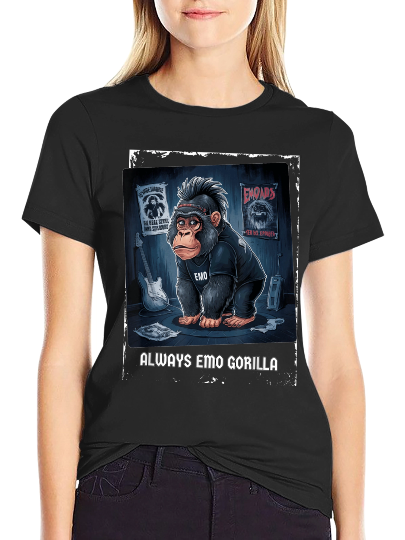 Black Emo Gorilla Graphic Tee - Rocker Style view 2