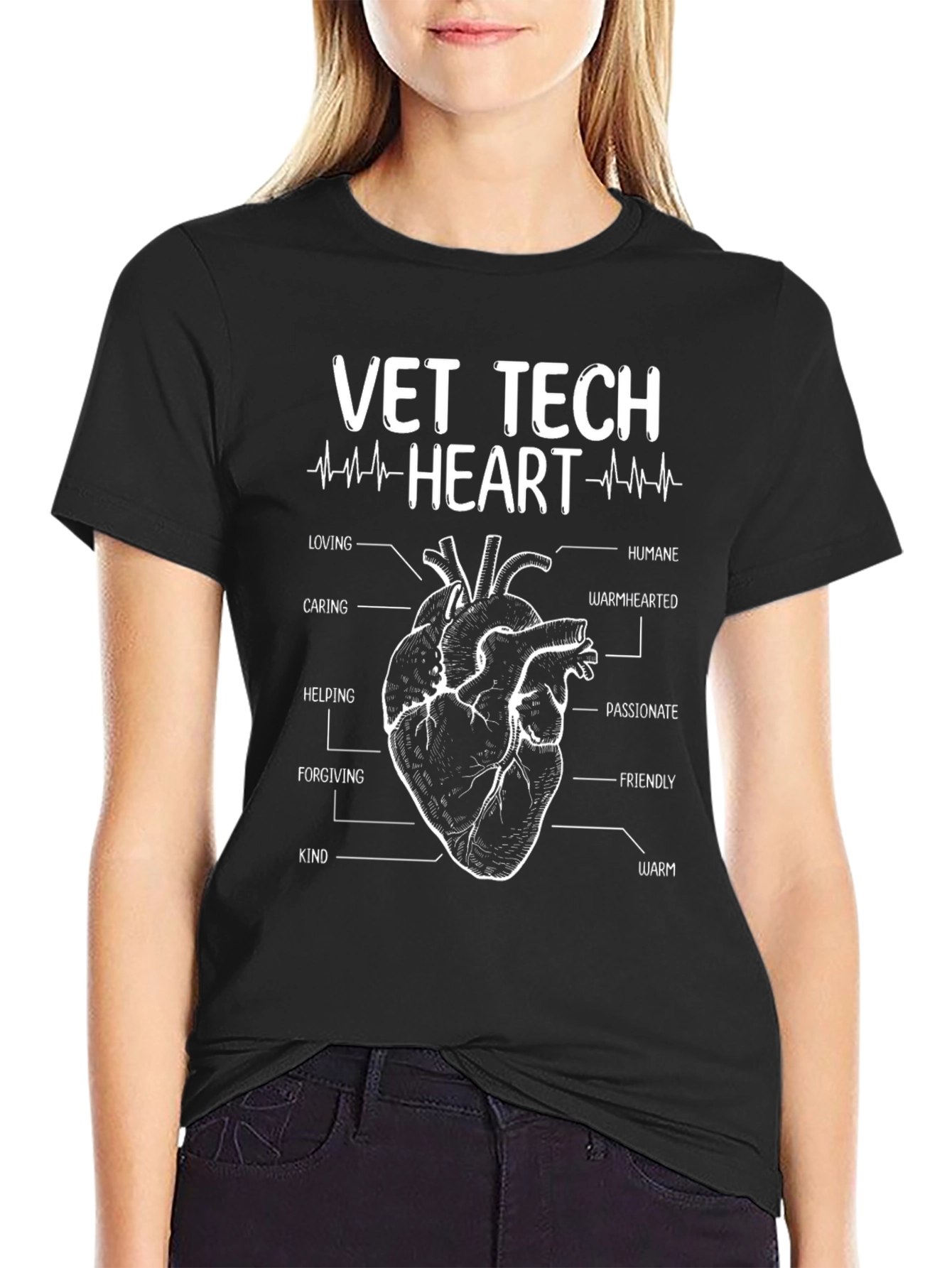 Black Vet Tech Heart Anatomy T-Shirt view 2