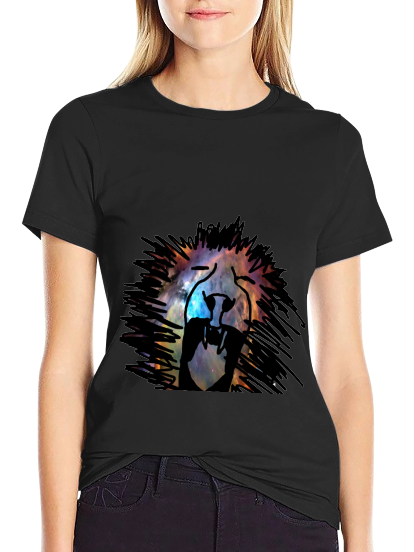 Black Galaxy Lion Graphic Tee - Black Cotton T-Shirt view 2