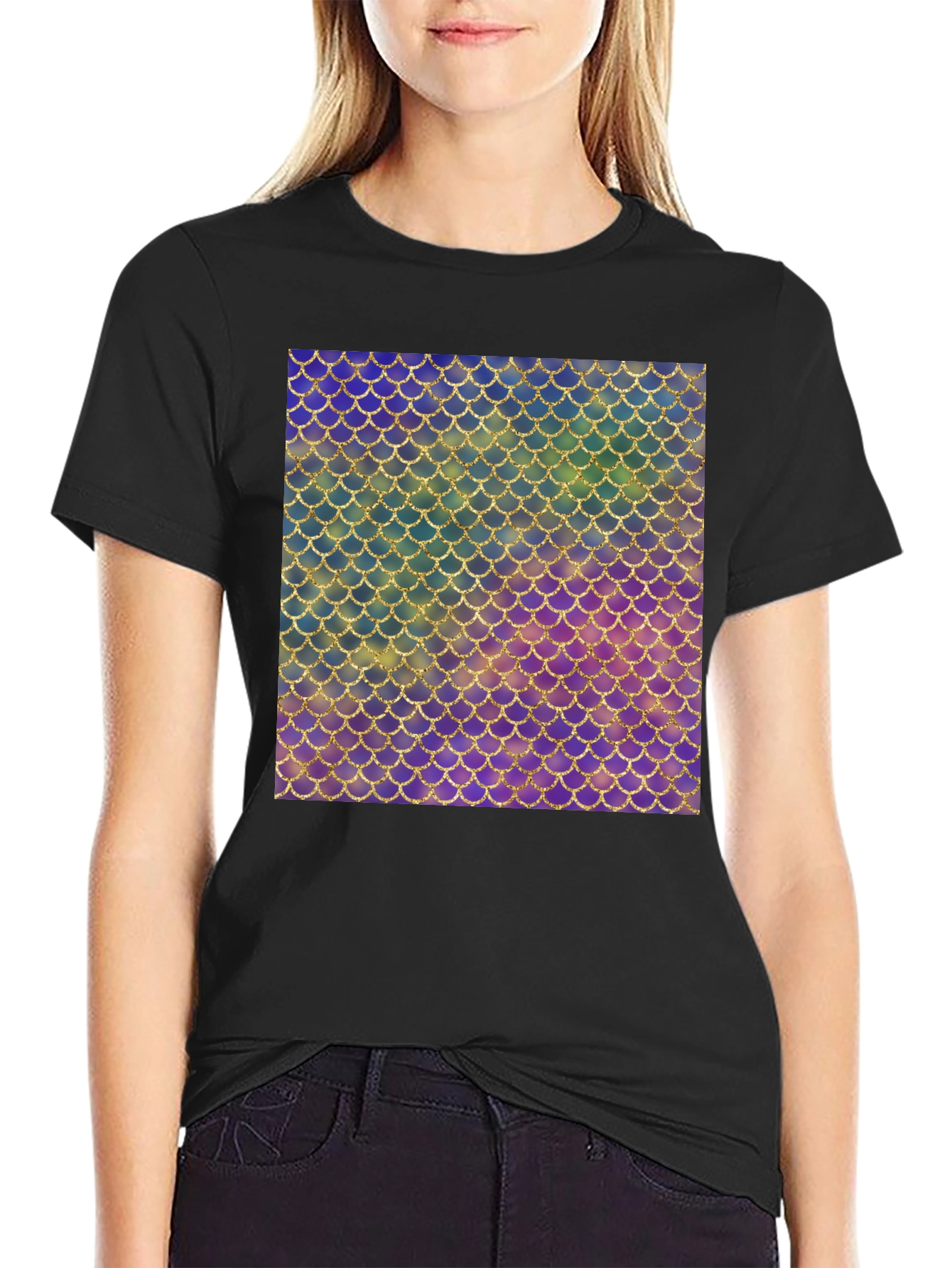 Black Iridescent Scale Pattern Black T-Shirt view 2
