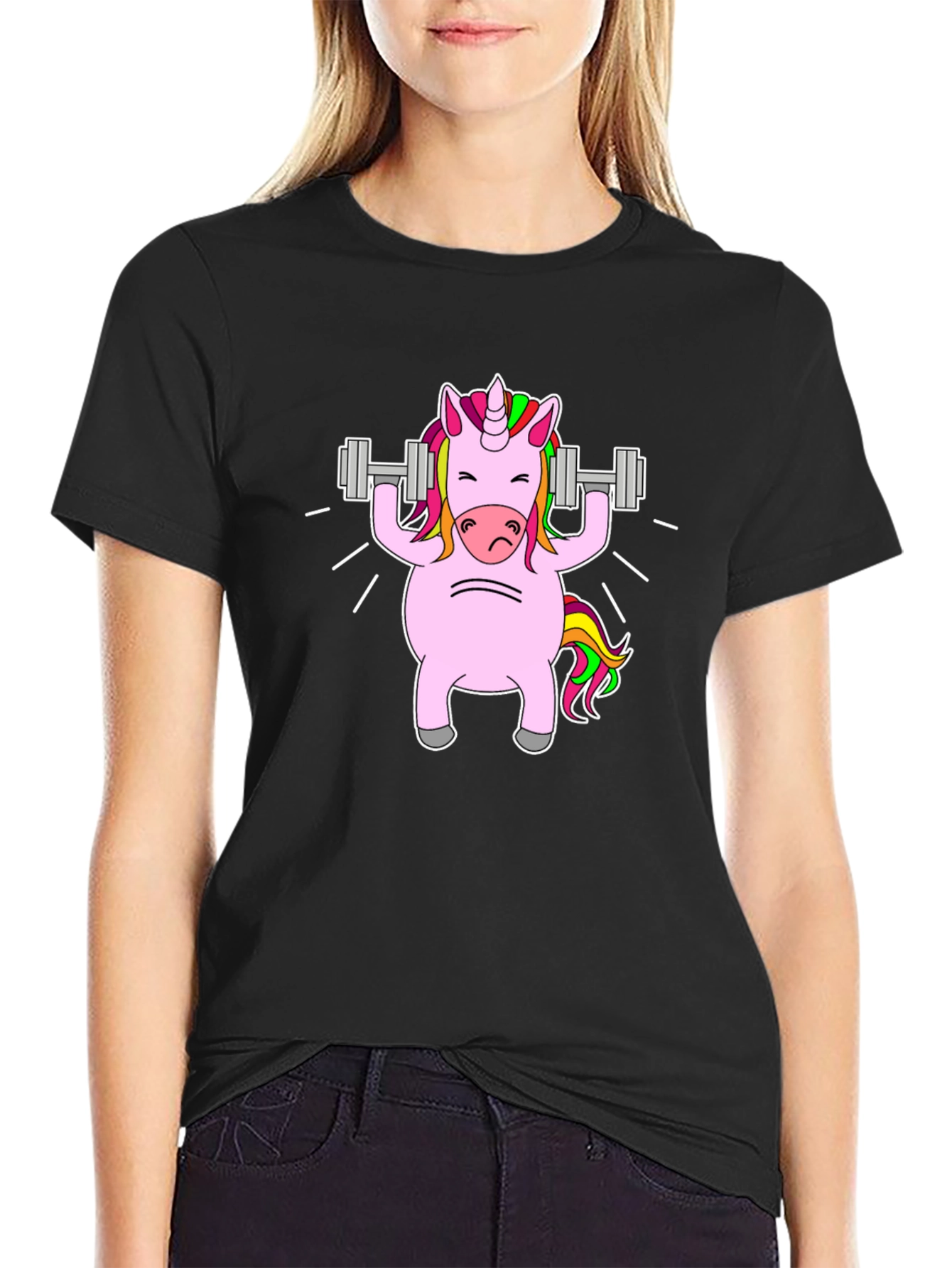 Black Unicorn Lifting Weights Graphic Tee - Black view 2