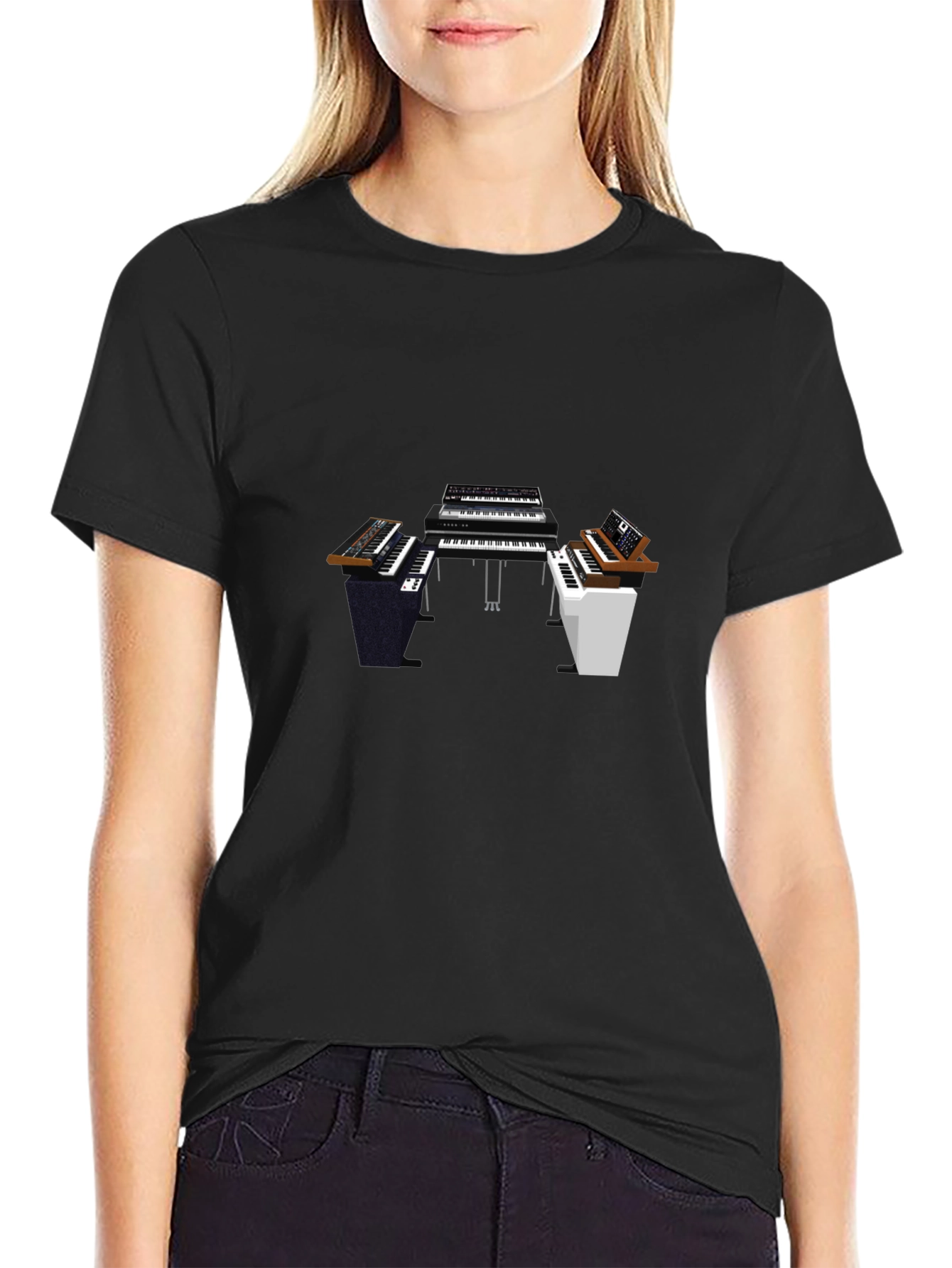 Black Synthesizer Keyboard T-Shirt - Musician Apparel view 2