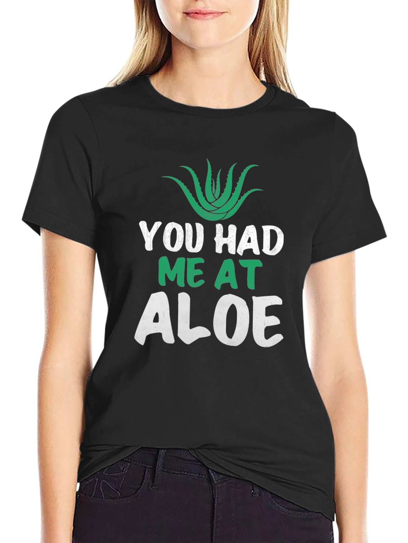 Black You Had Me At Aloe T-Shirt Funny Plant Lover Tee view 2