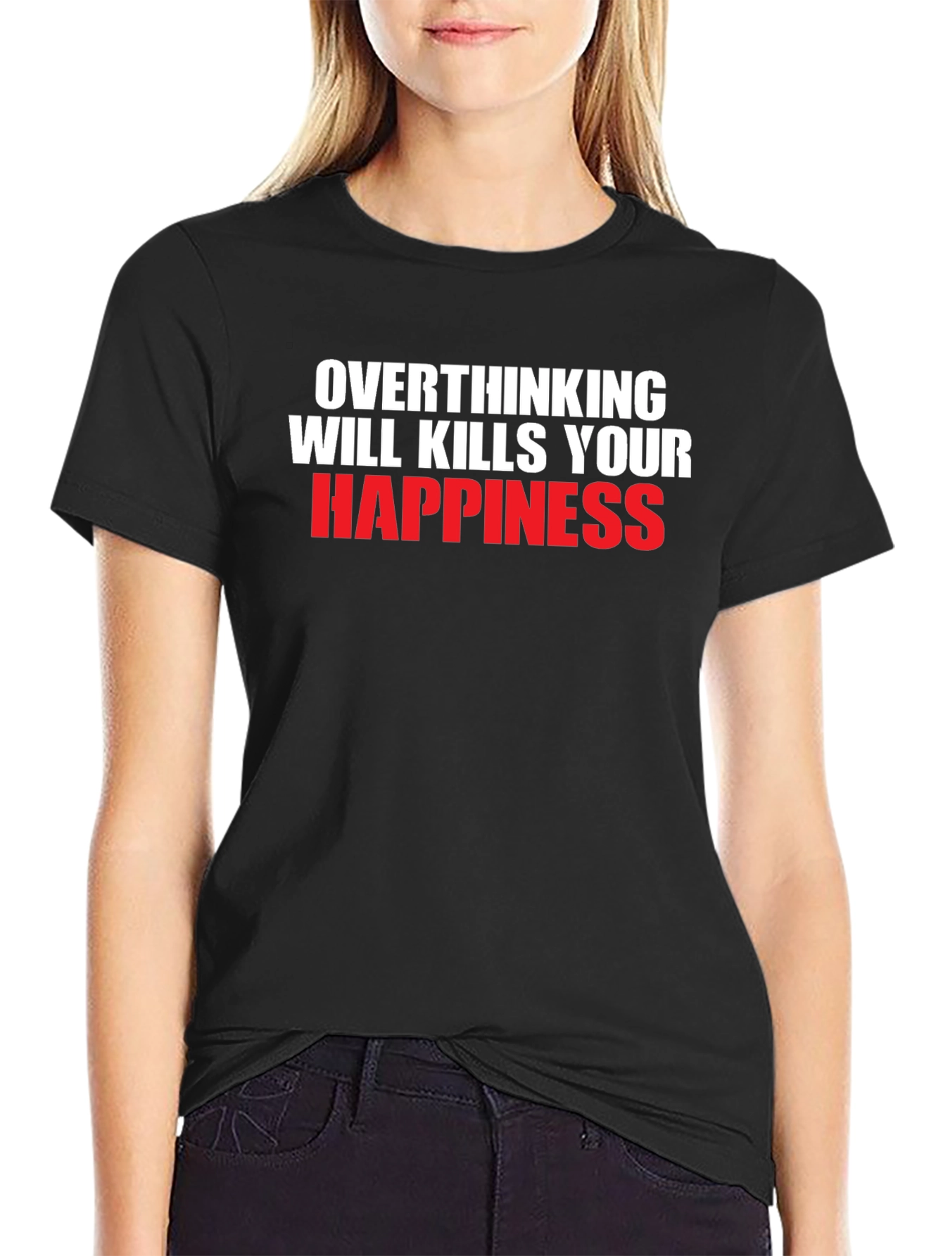 Black Overthinking Kills Happiness Graphic Tee - Black view 2