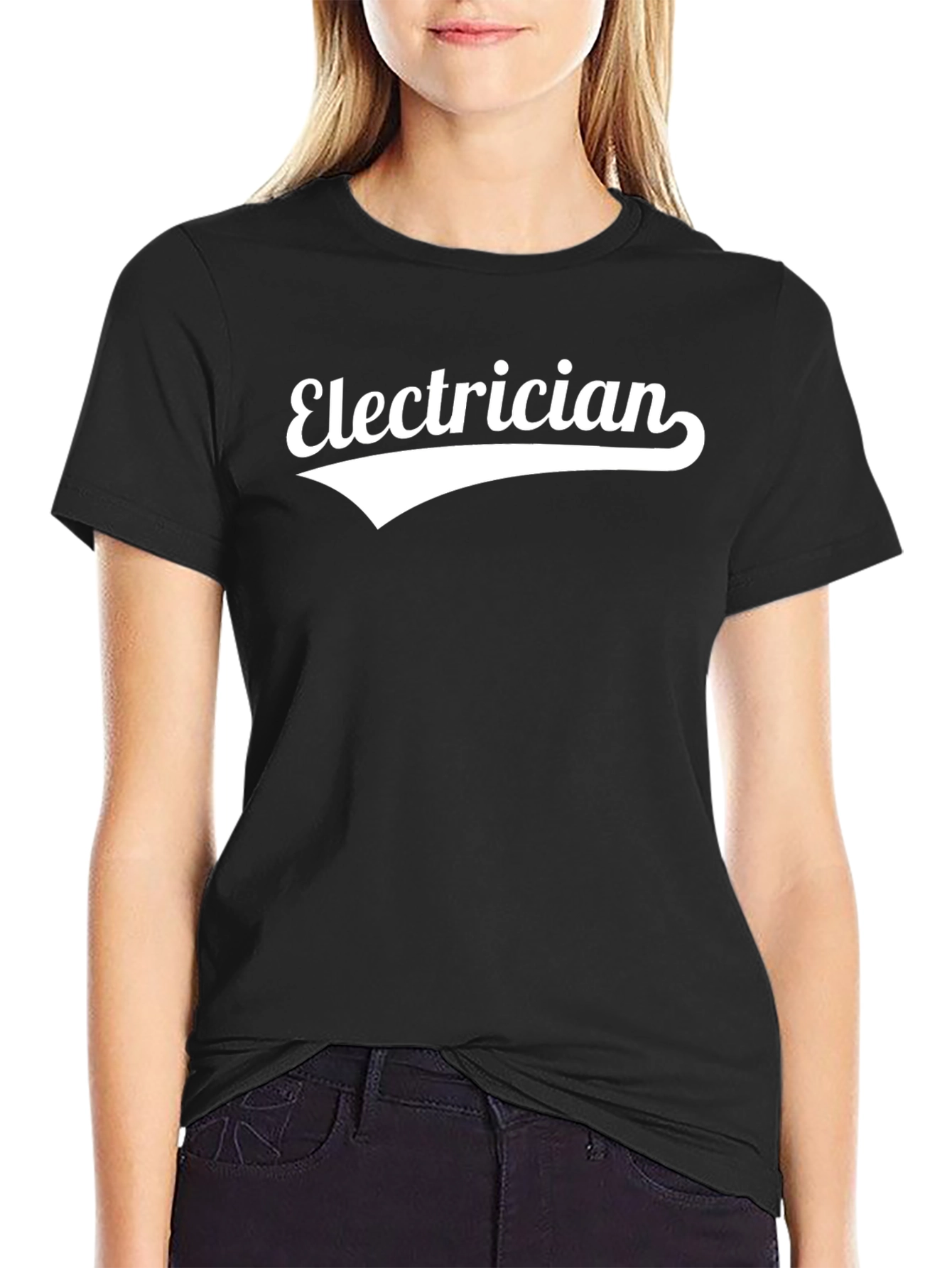Black Electrician Graphic T-Shirt - Black Crew Neck Tee view 2