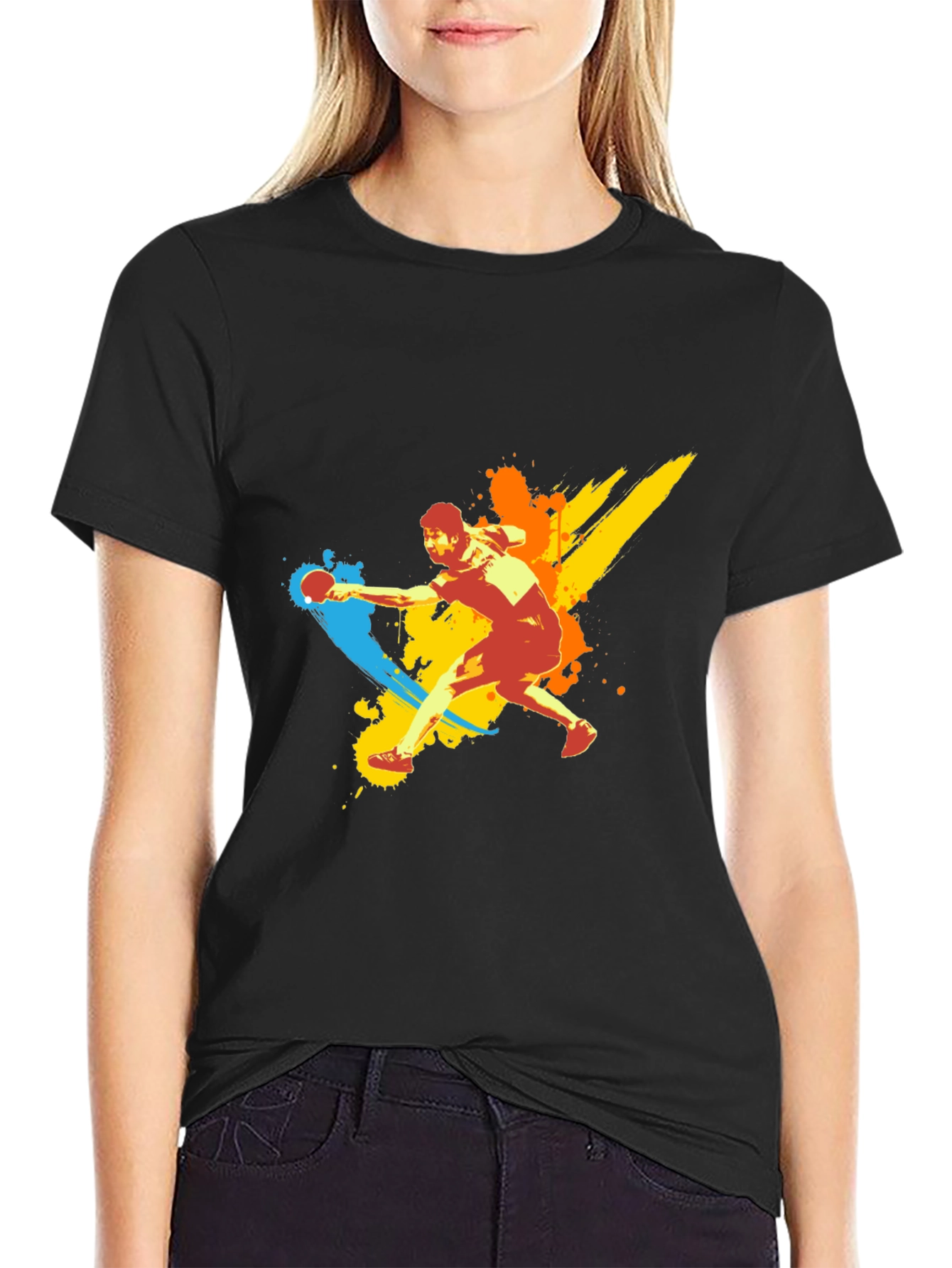 Black Table Tennis Player Graphic T-Shirt view 2