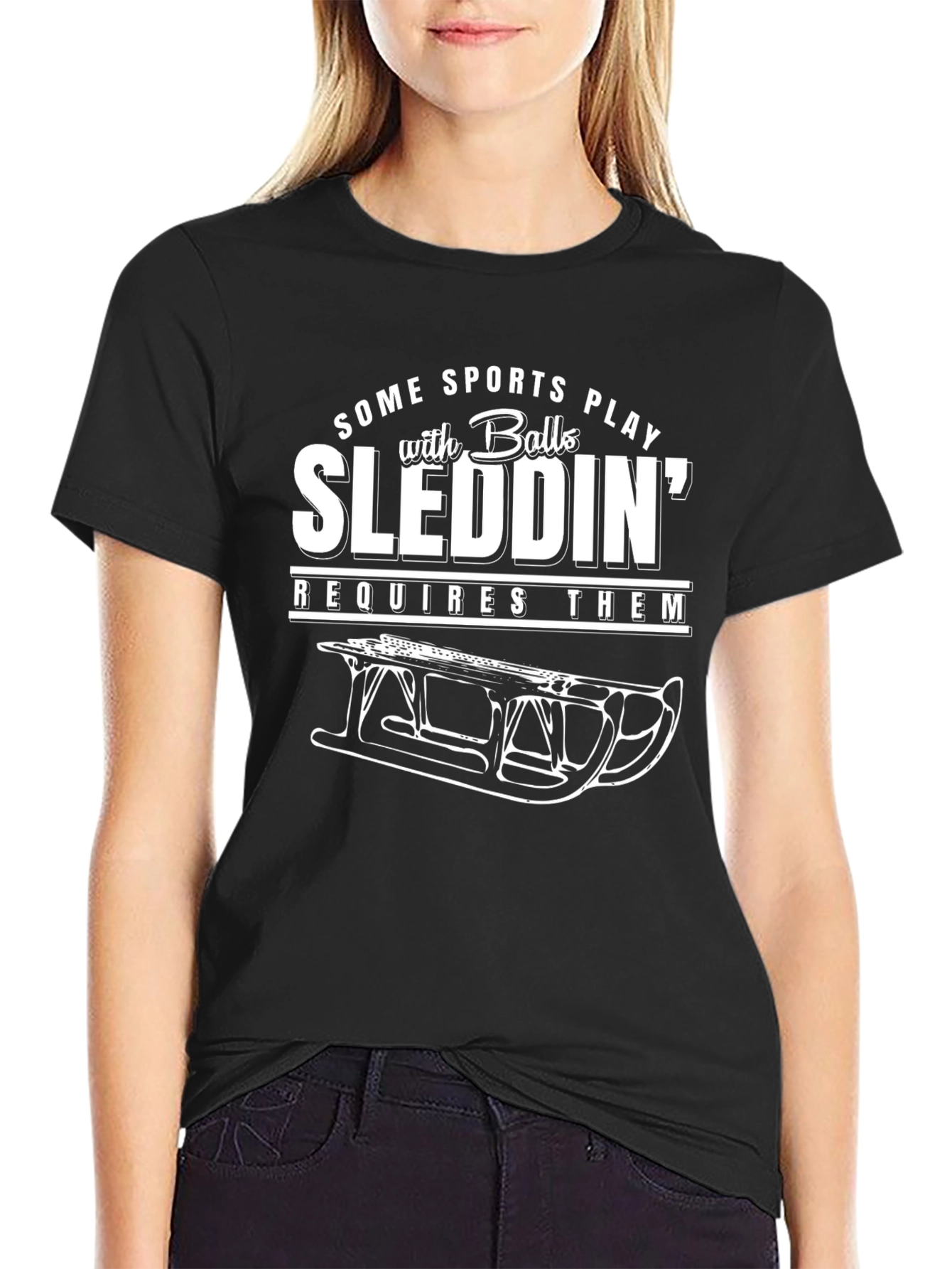 Black Funny Sledding T-Shirt view 2