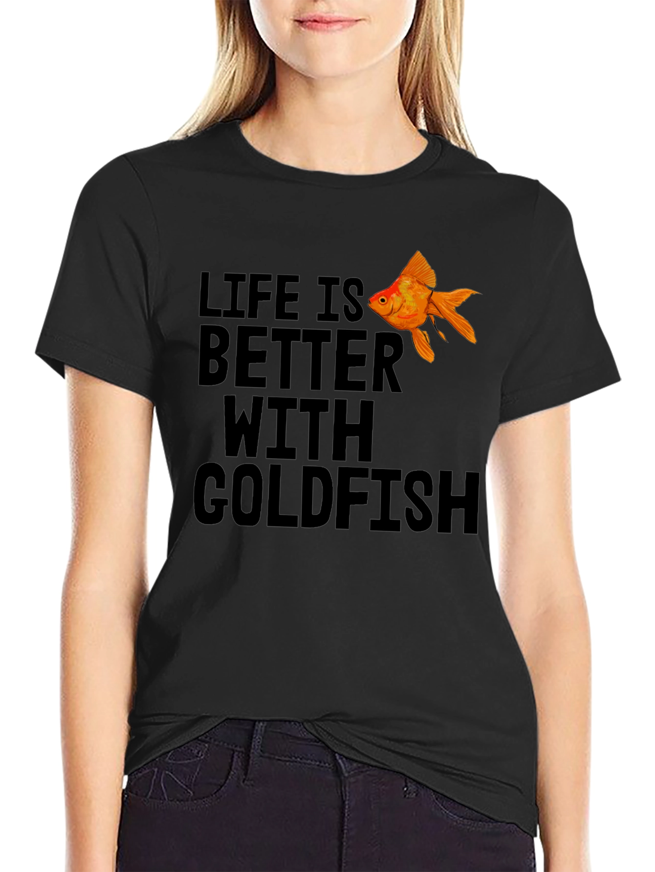 Black Life is Better With Goldfish Black T-Shirt view 2