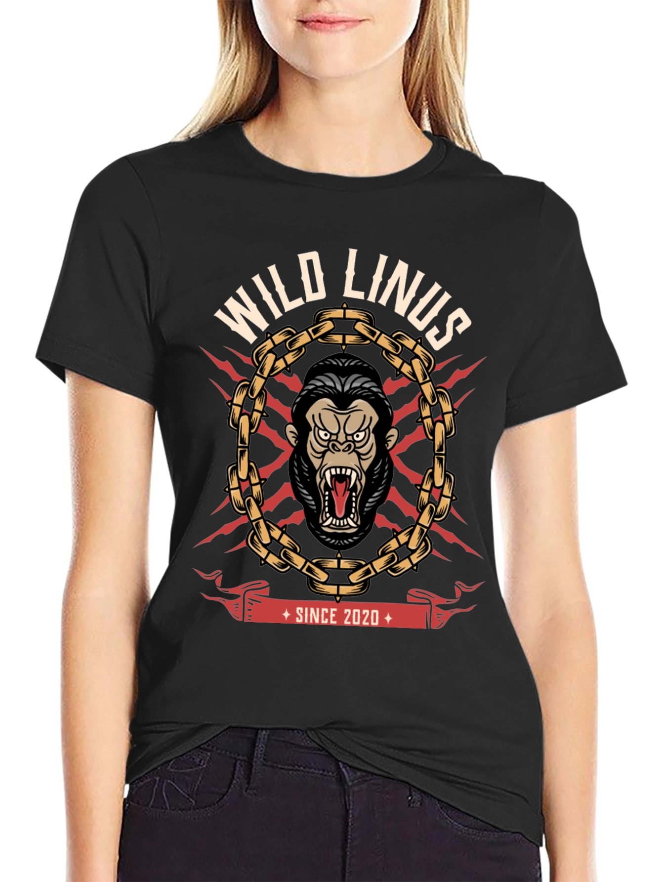 Black Wild Linus Graphic T-Shirt - Gorilla Design view 2