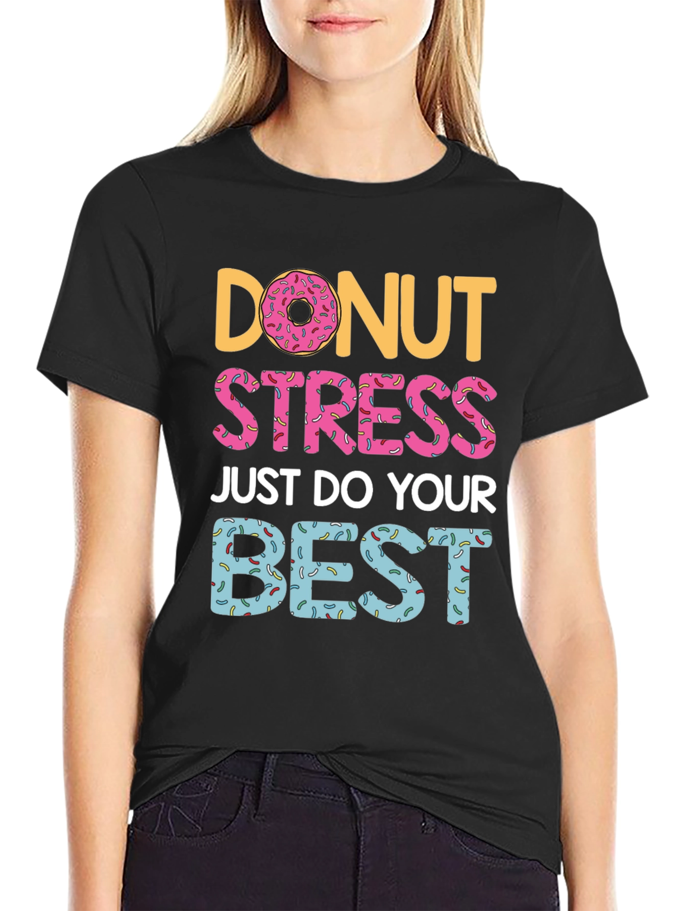 Black Donut Stress T-Shirt - Do Your Best Graphic Tee view 2