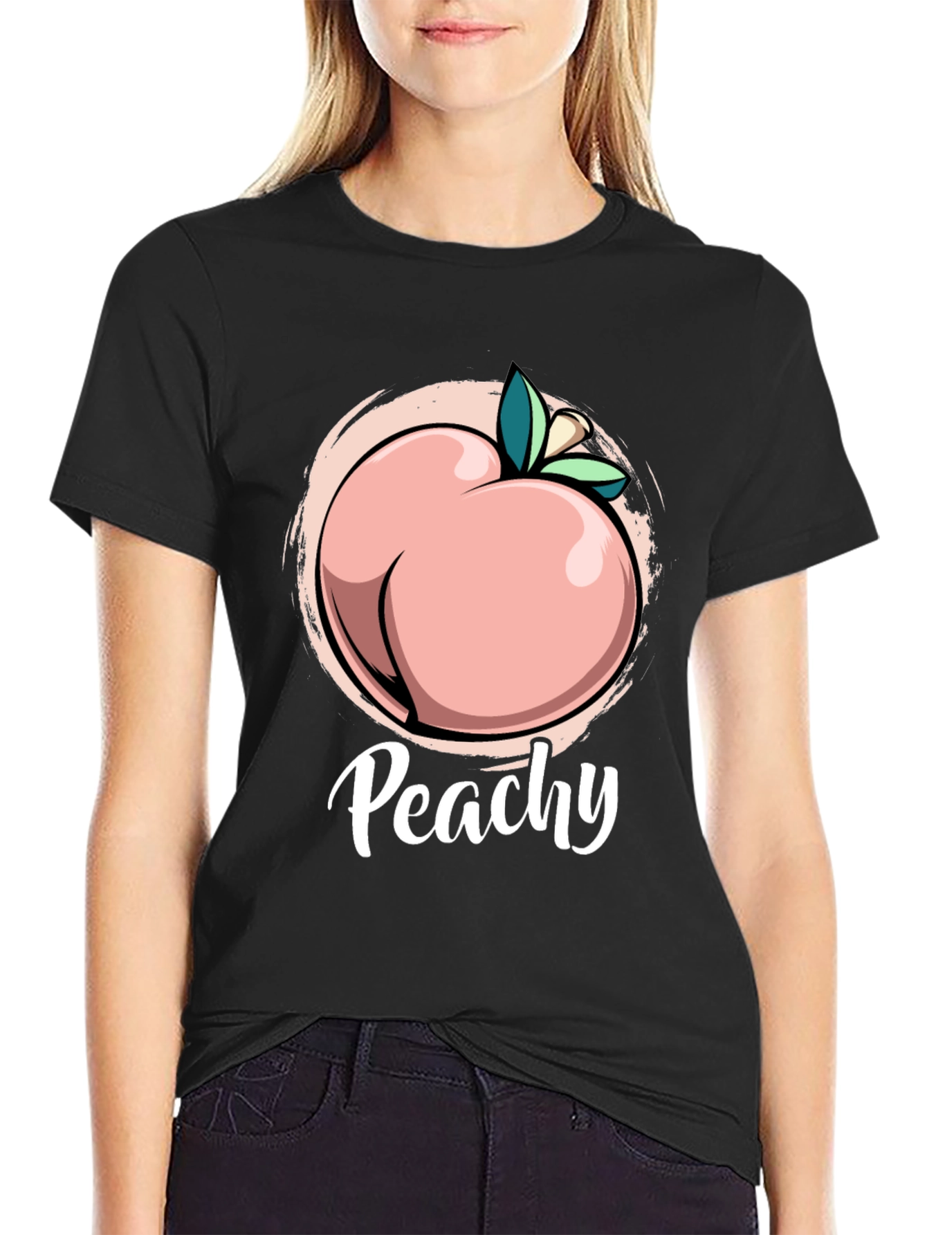 Black Peachy T-Shirt - Funny Fruit Pun Tee view 2