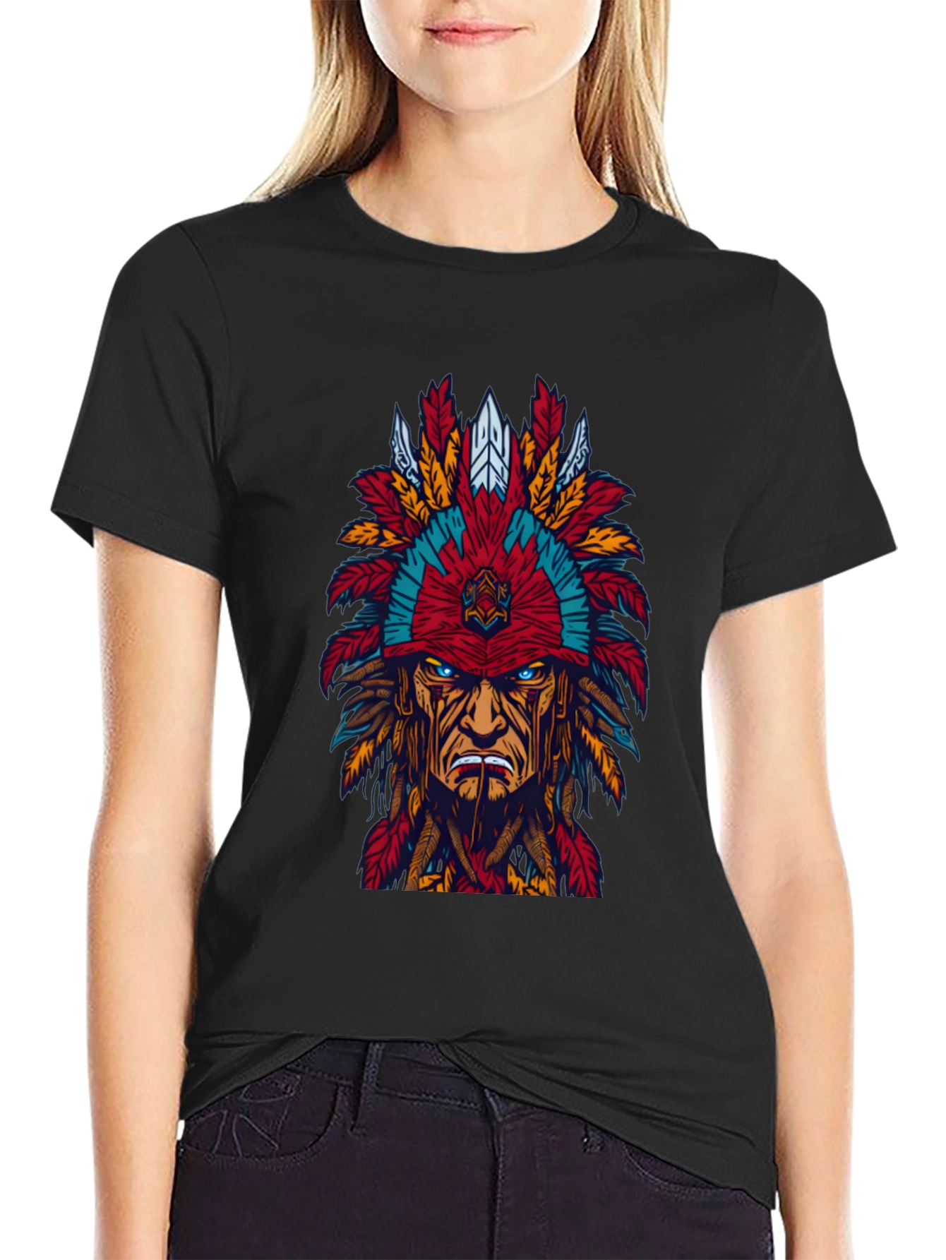 Black Native American Headdress Graphic Tee - Bold Design view 2