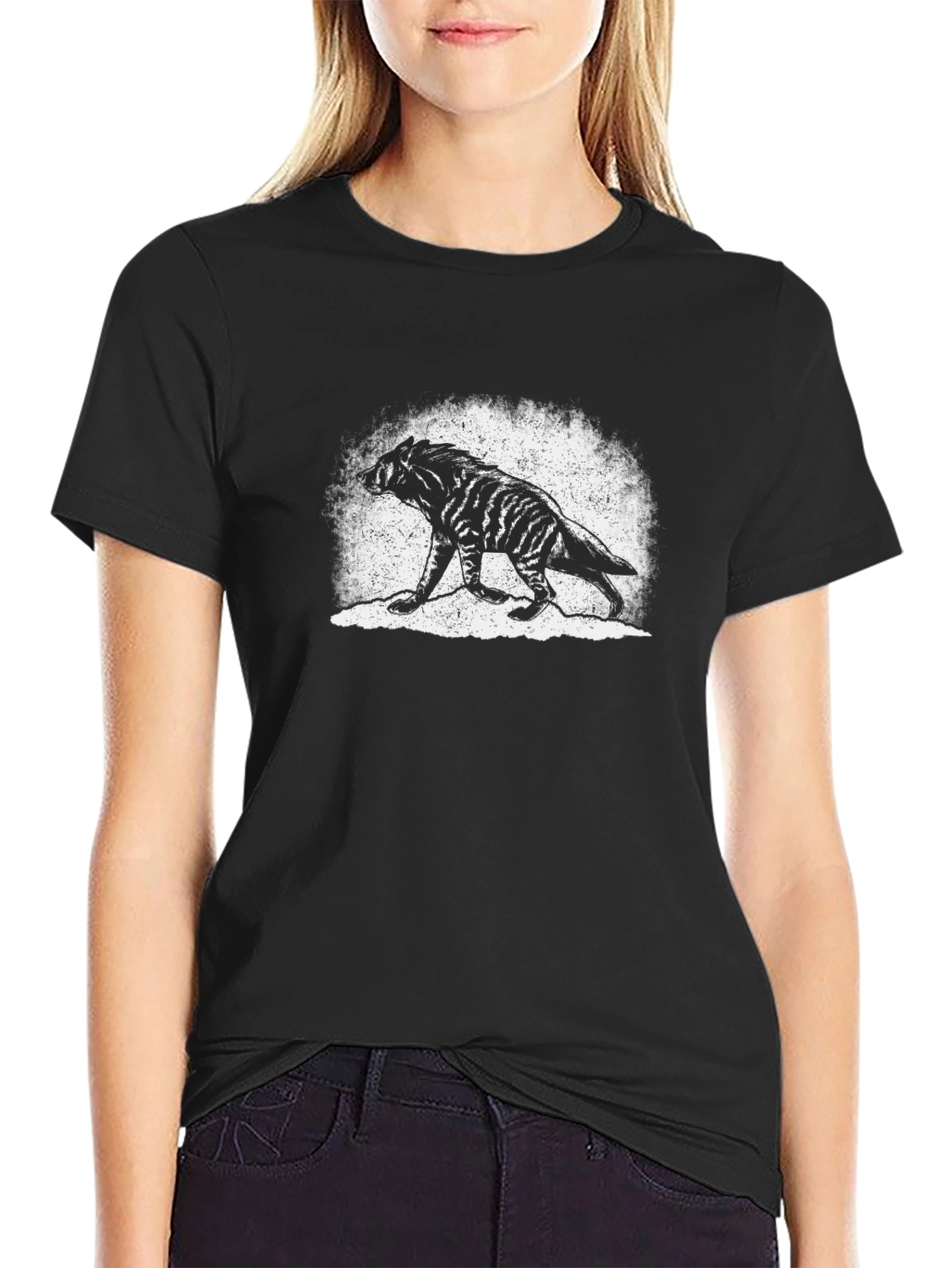 Black Striped Thylacine Graphic Tee - Vintage Tasmanian Tiger Shirt view 2