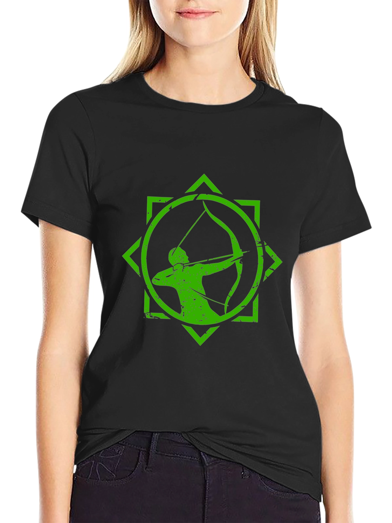 Black Archery Graphic Tee - Black T-Shirt with Green Archer Design view 2