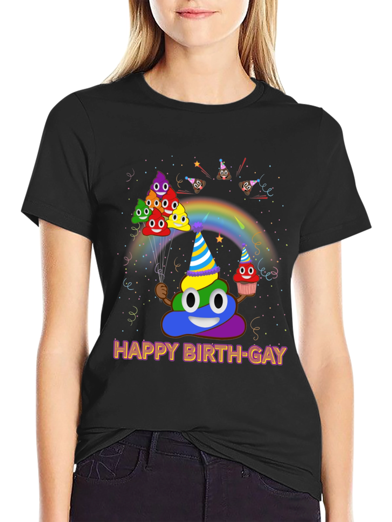Black Happy Birth-gay T-Shirt Fun Colorful Graphic Tee view 2